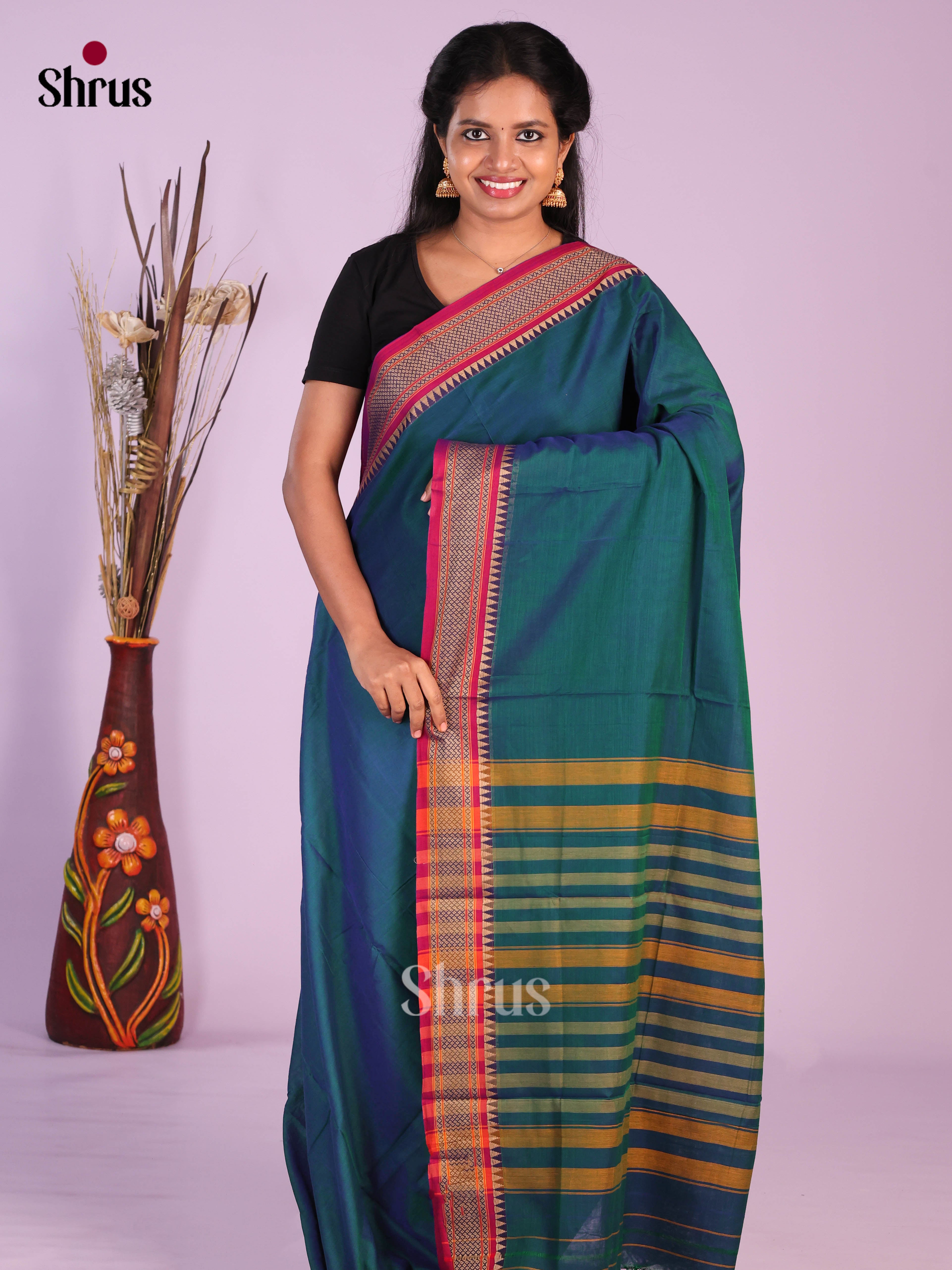Peacock Green & Red - Narayanpet Cotton Saree