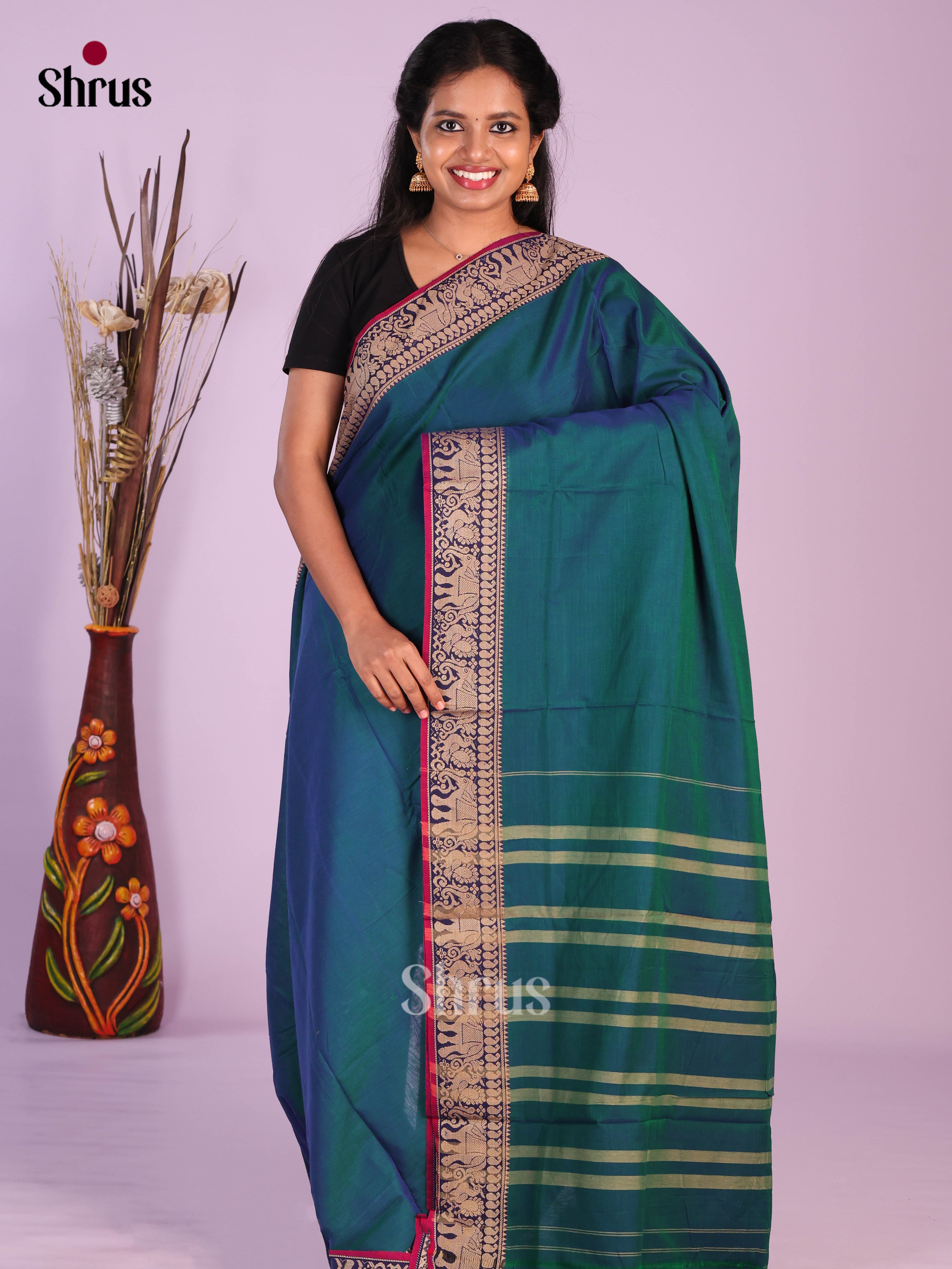 Peacock Green & Red- Narayanpet Cotton Saree