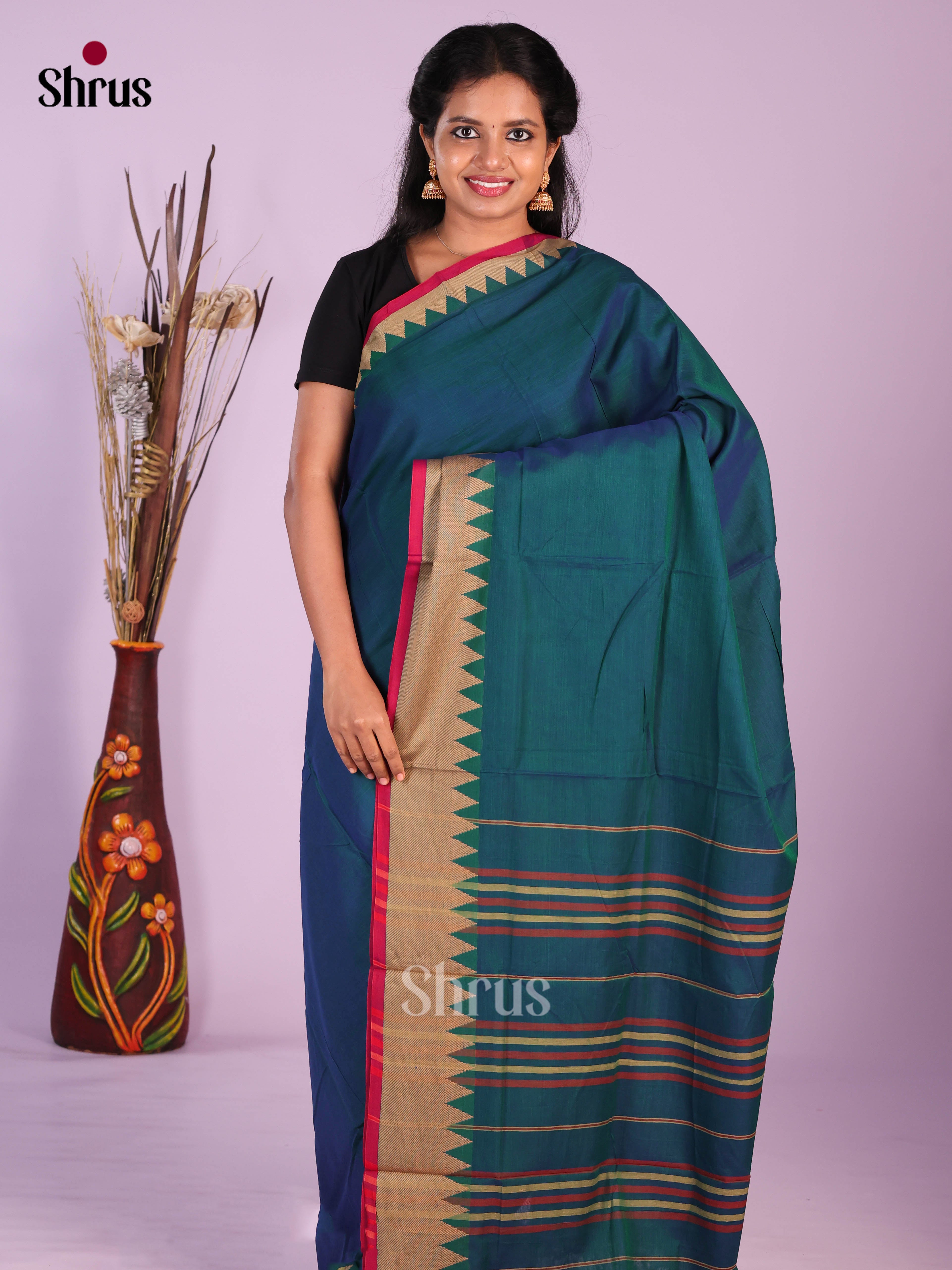 Peacock Green & Red - Narayanpet Cotton Saree