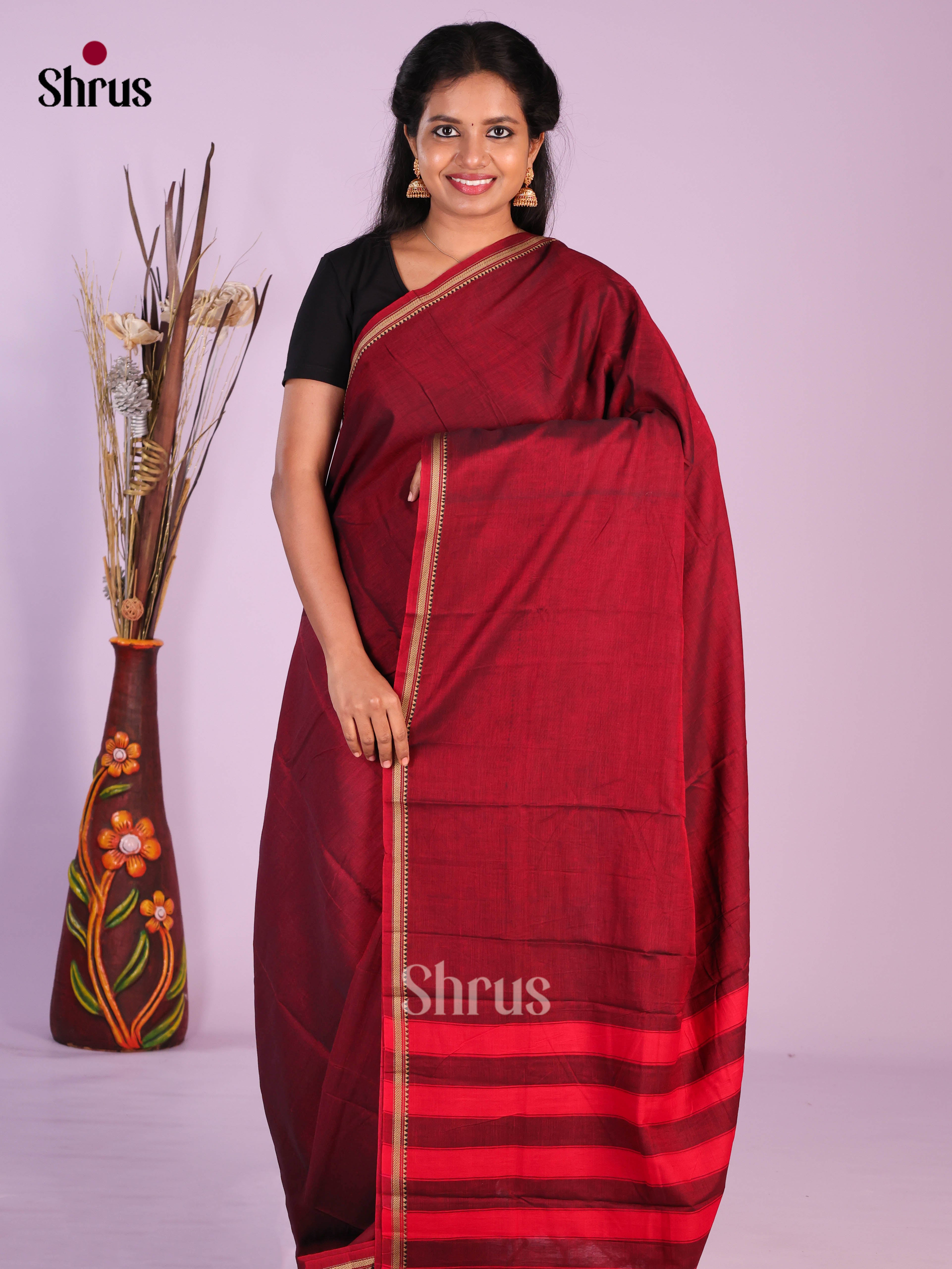 Maroon & Red - Narayanpet Cotton Saree