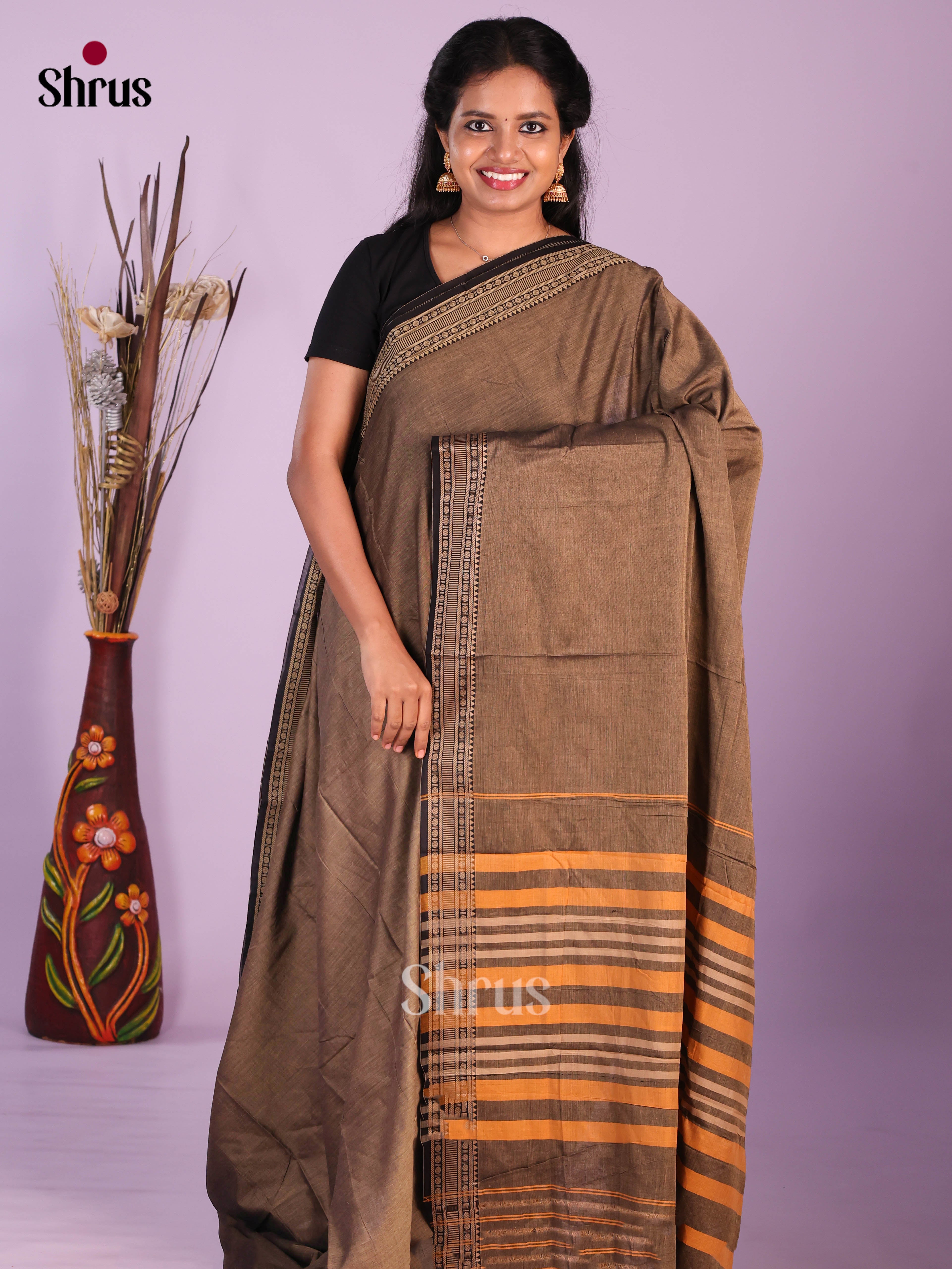 Grey & Black - Narayanpet Cotton Saree
