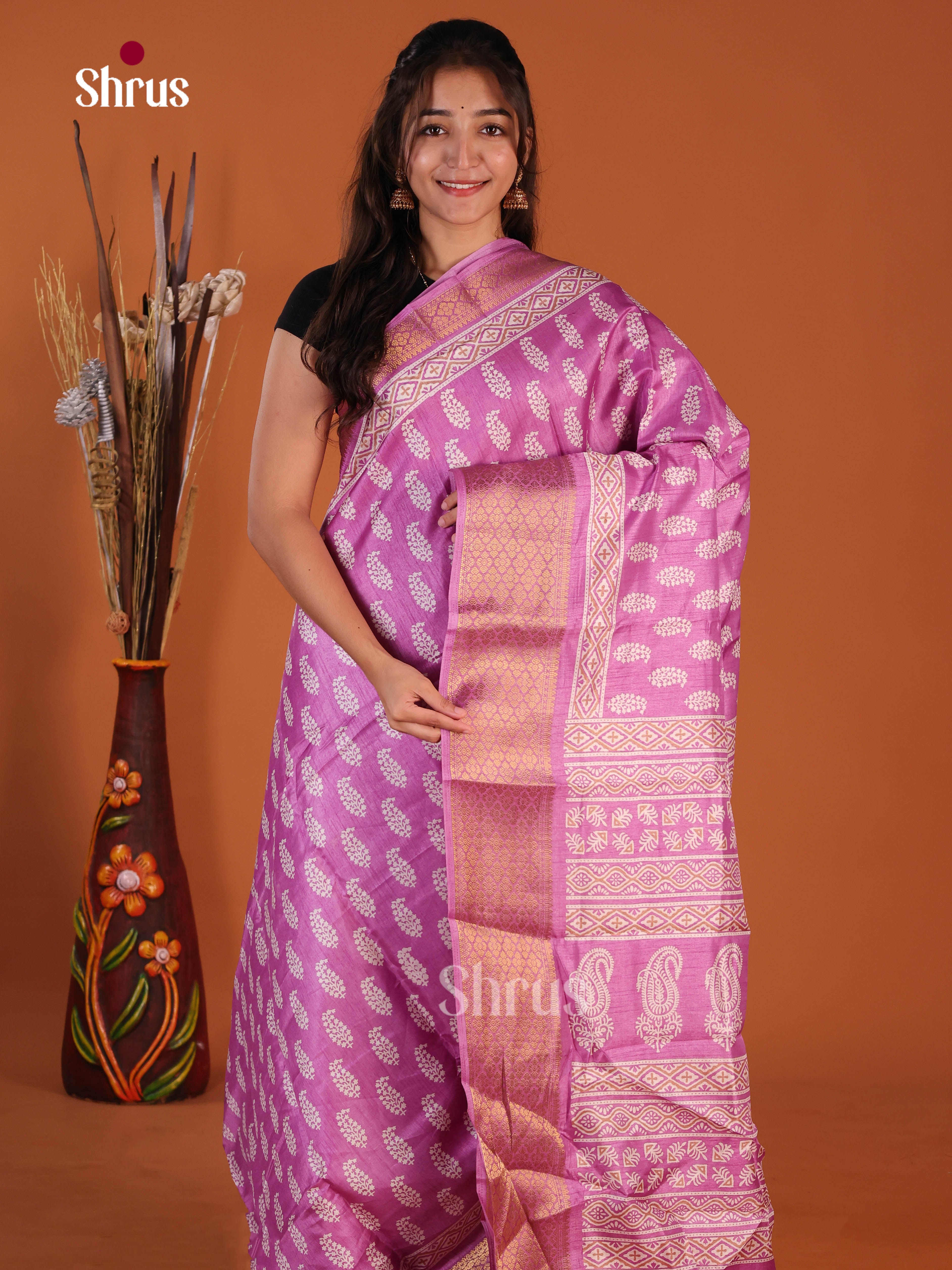 Purple - Semi Crepe Saree