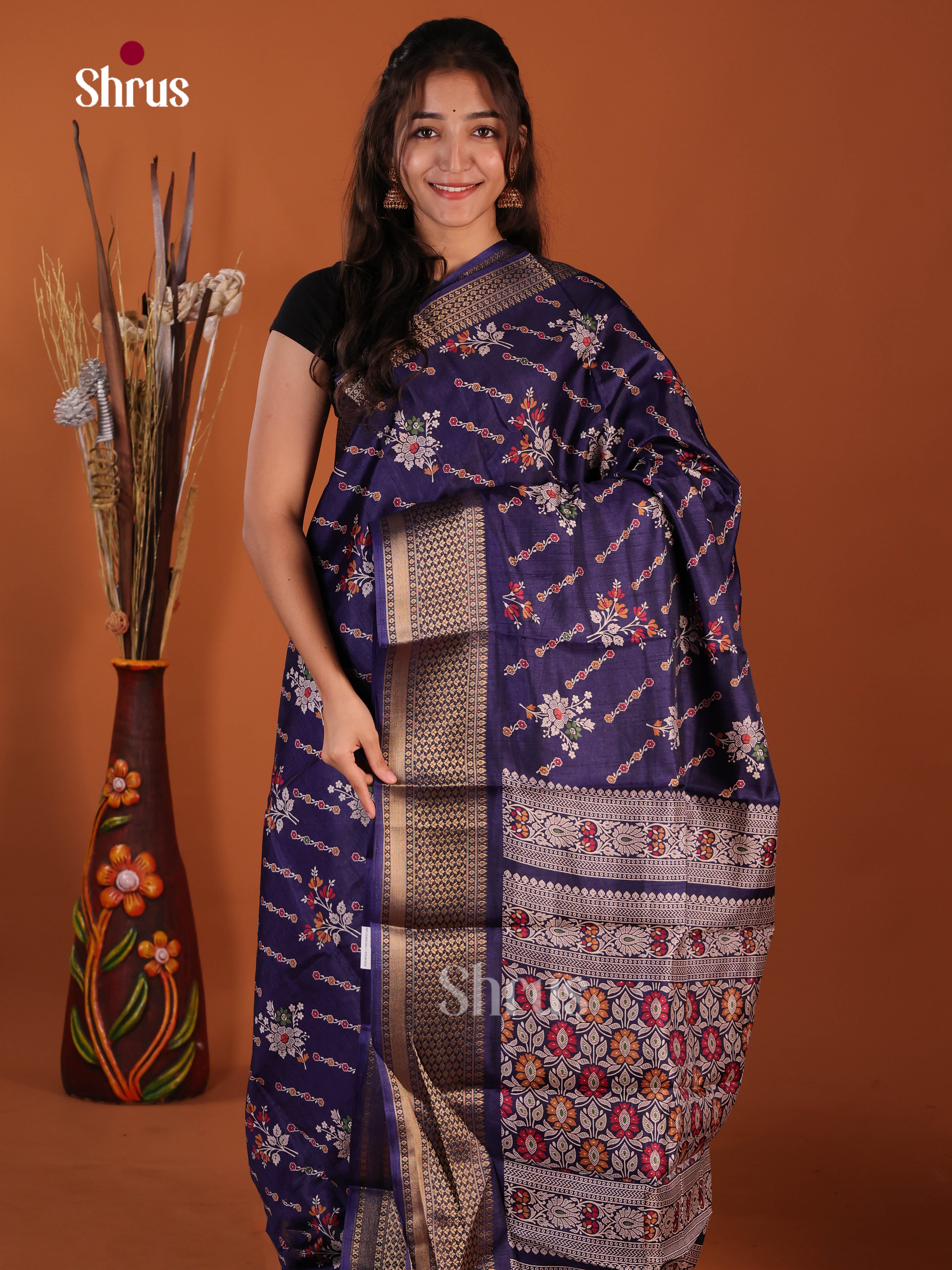 Blue - Semi Crepe Saree