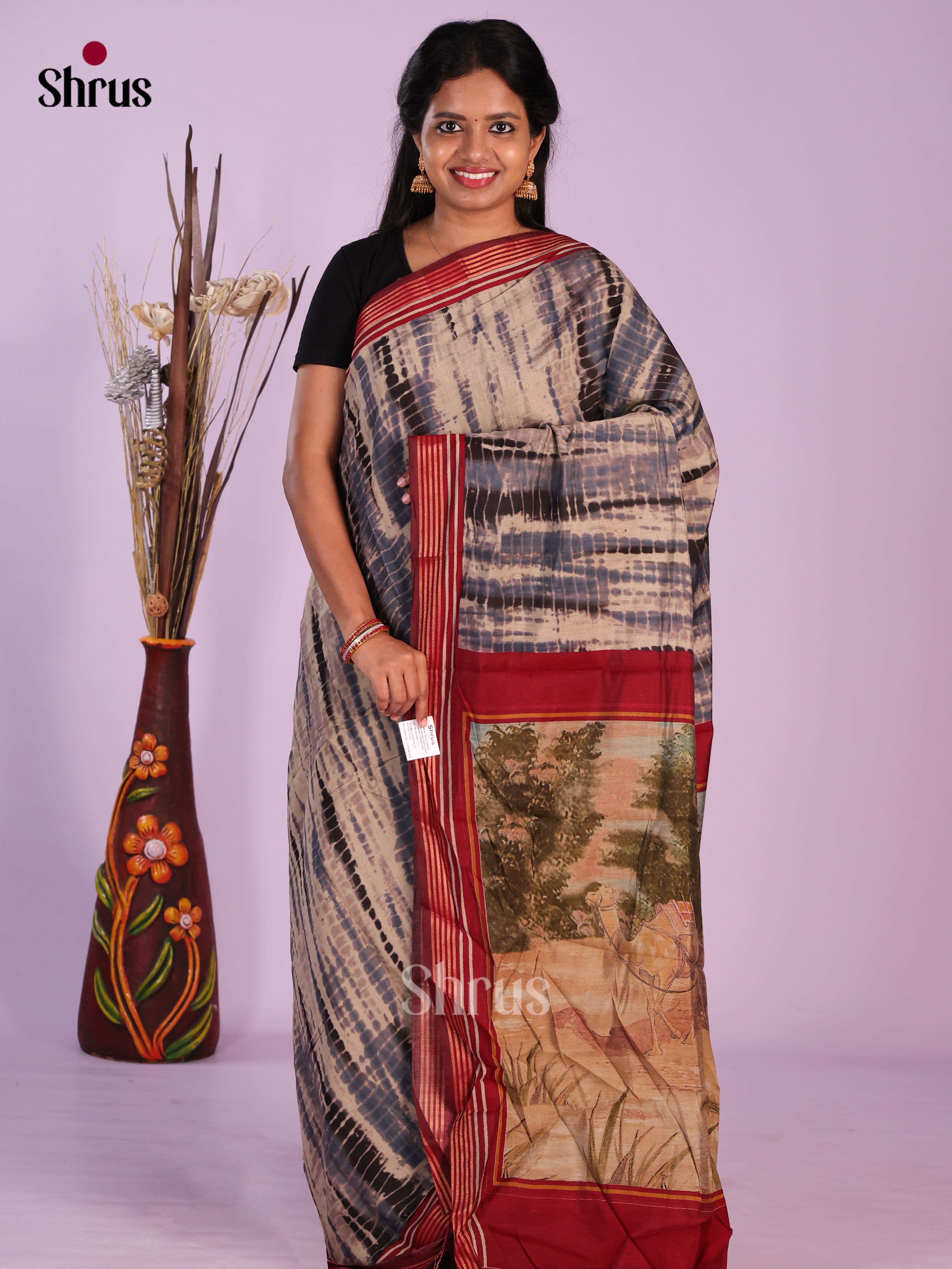 Cream & Red- Art Modal Saree