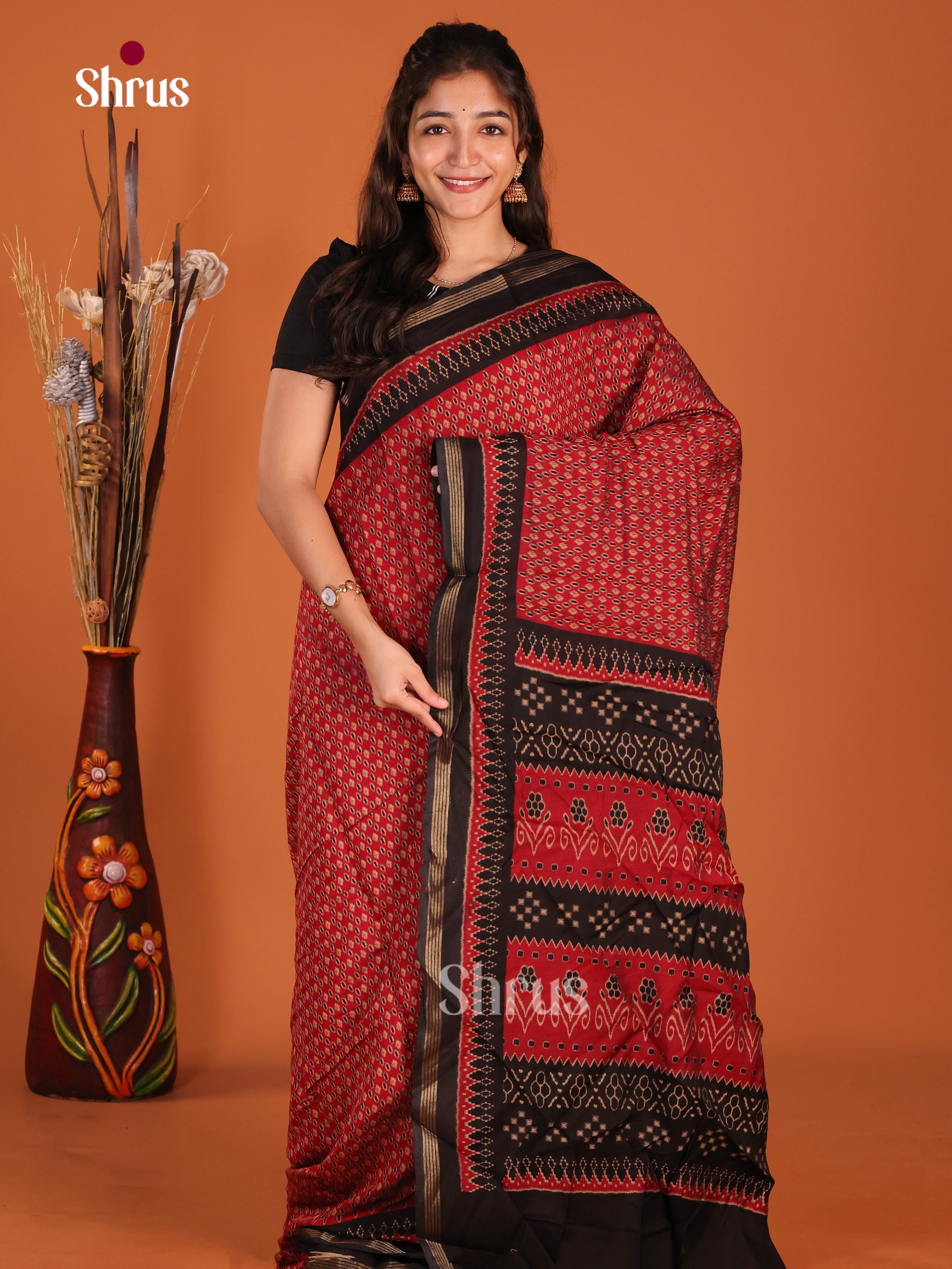 Red & Black- Art Modal Saree - Shop on Shrus.com
