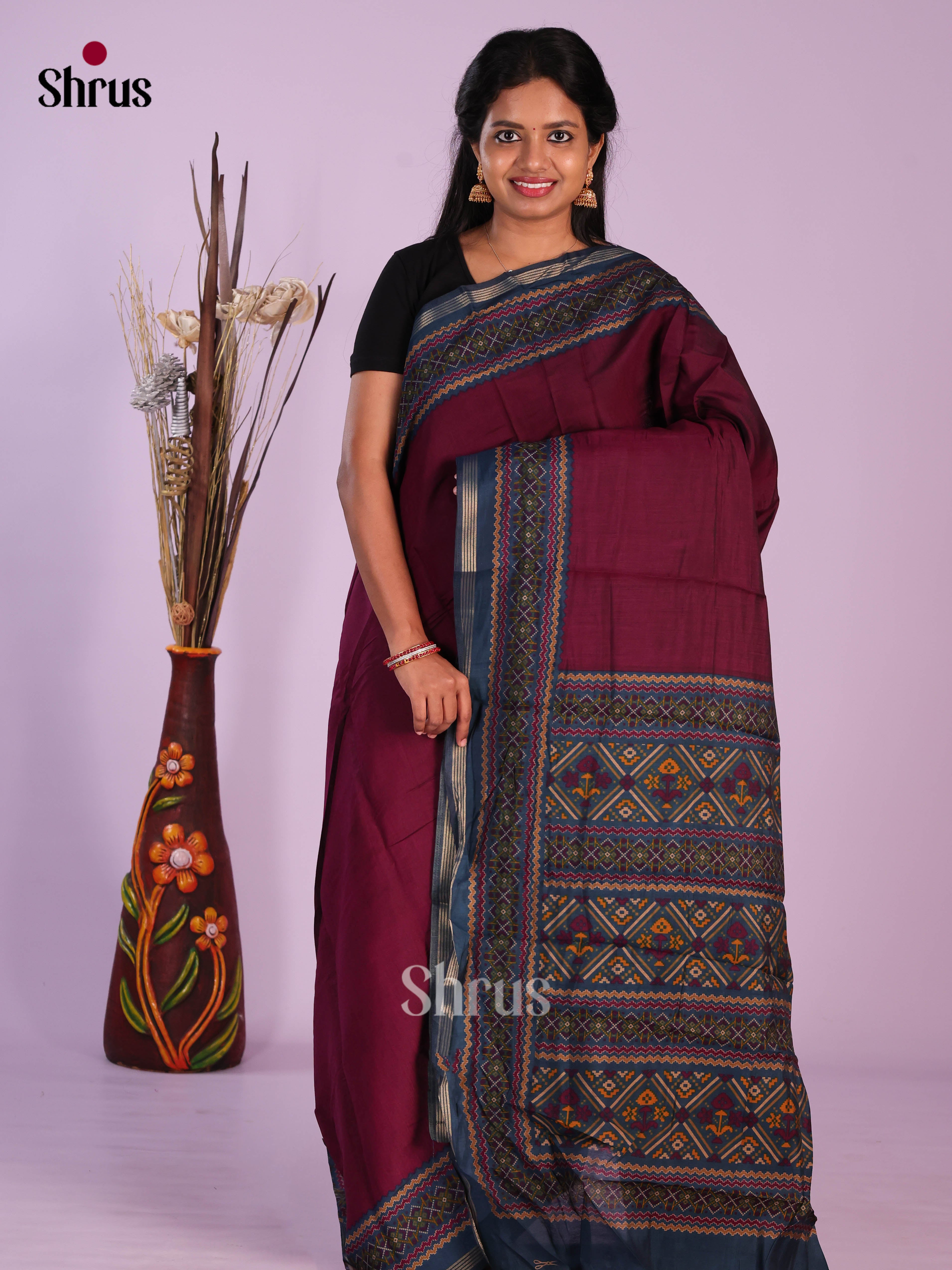Maroon & Blue- Art Modal Saree - Shop on Shrus.com