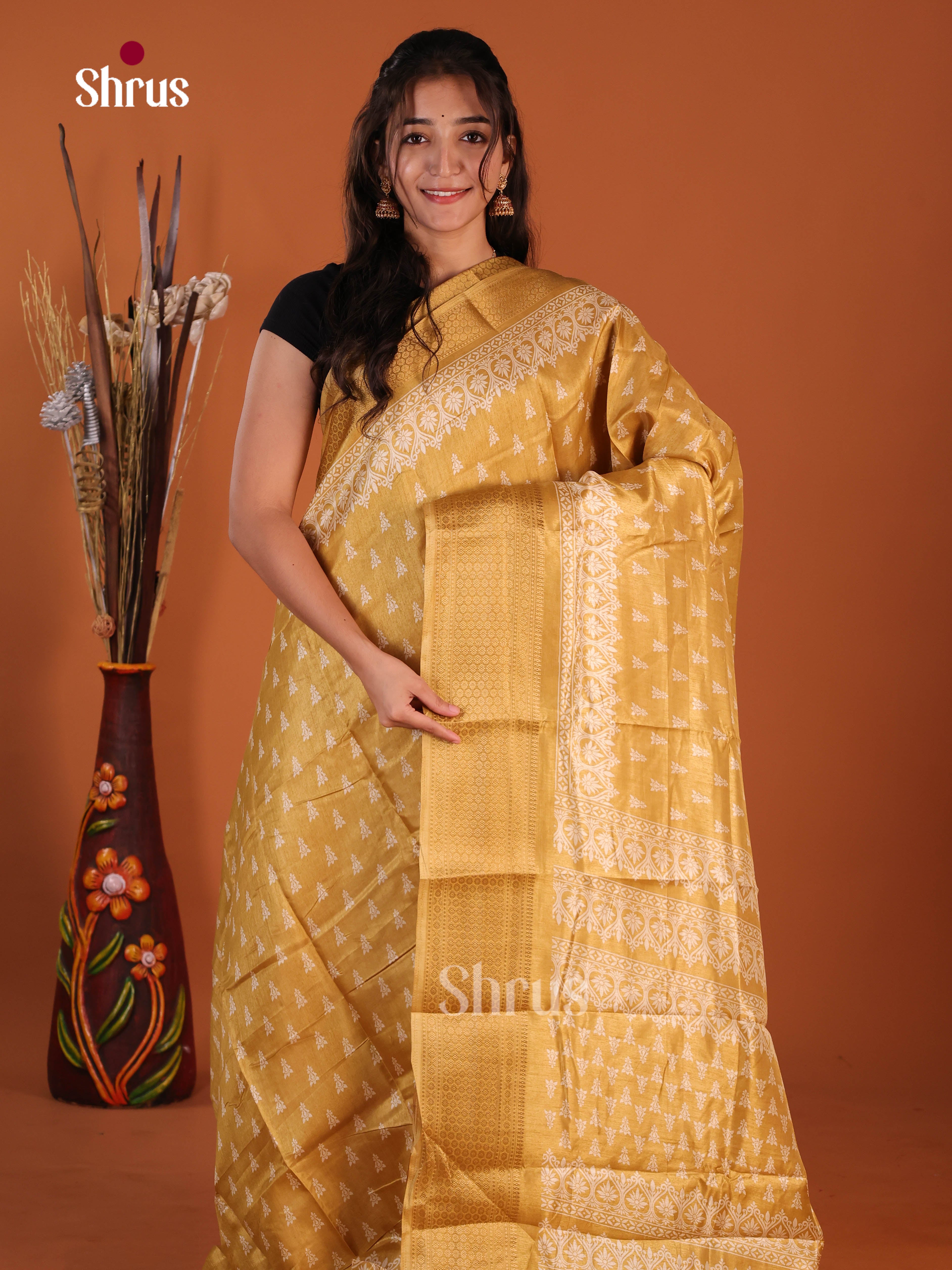 Mustard - Semi Crepe Saree