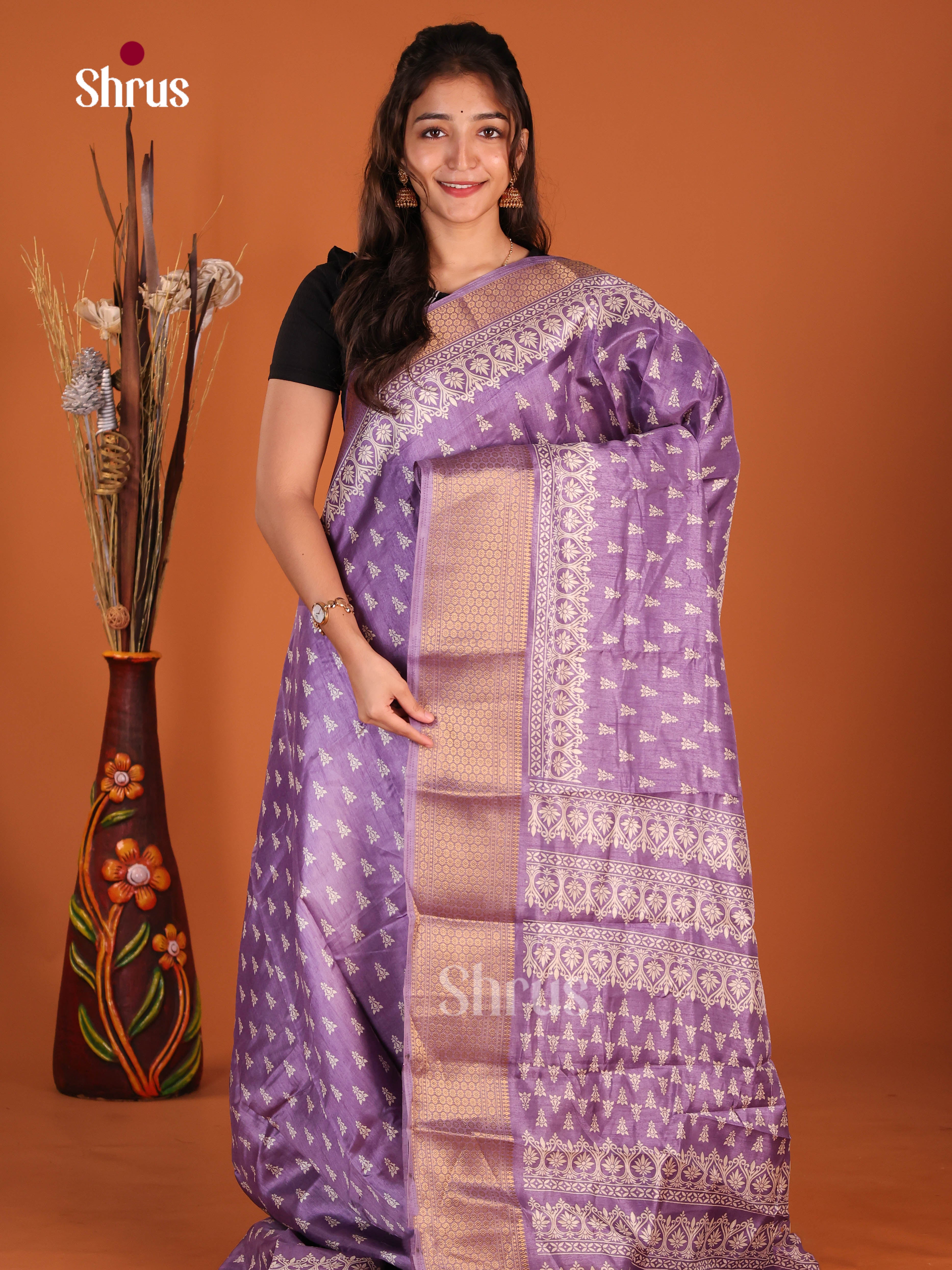 Purple - Semi Crepe Saree