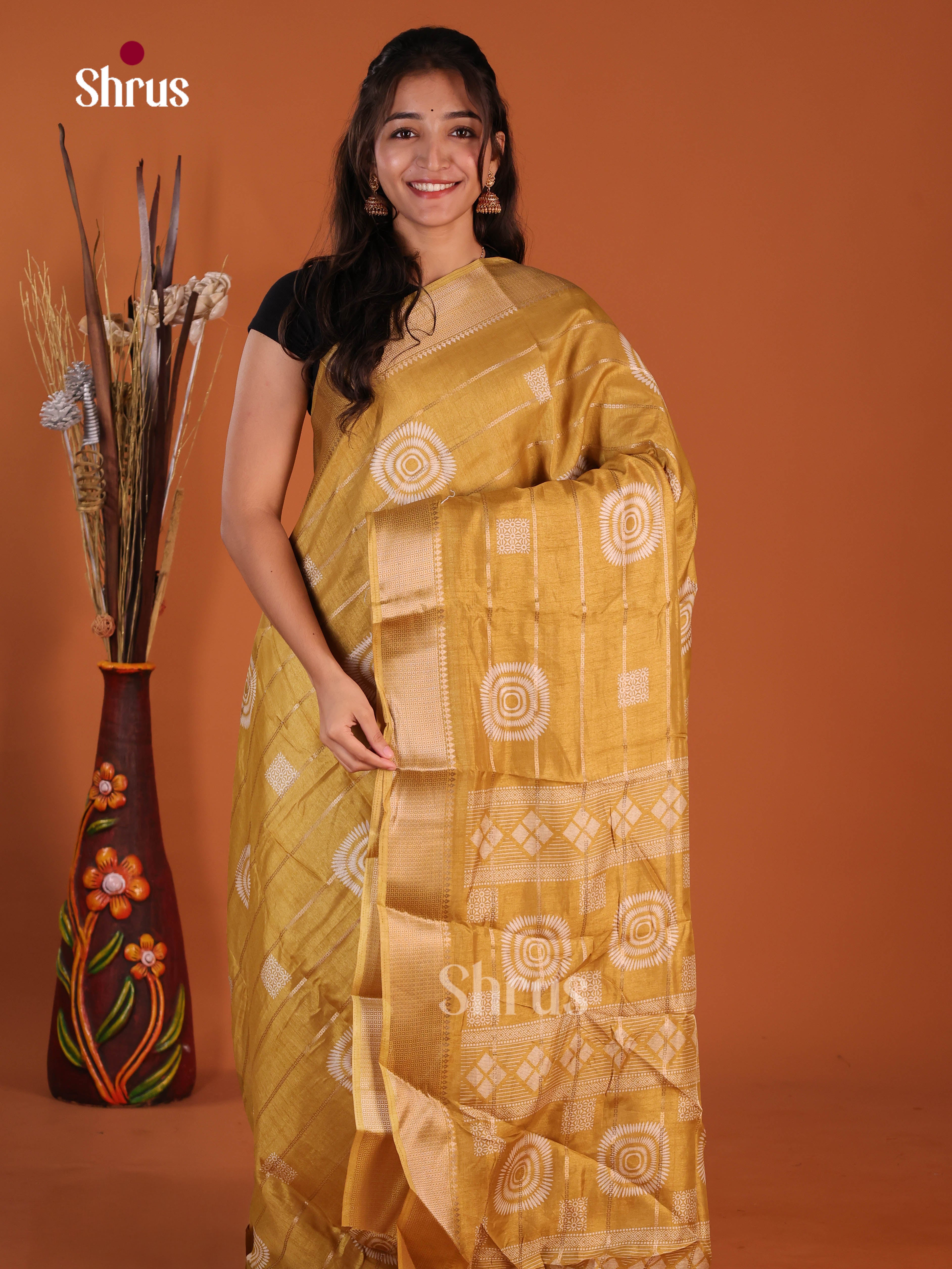 Mustard - Semi Crepe Saree