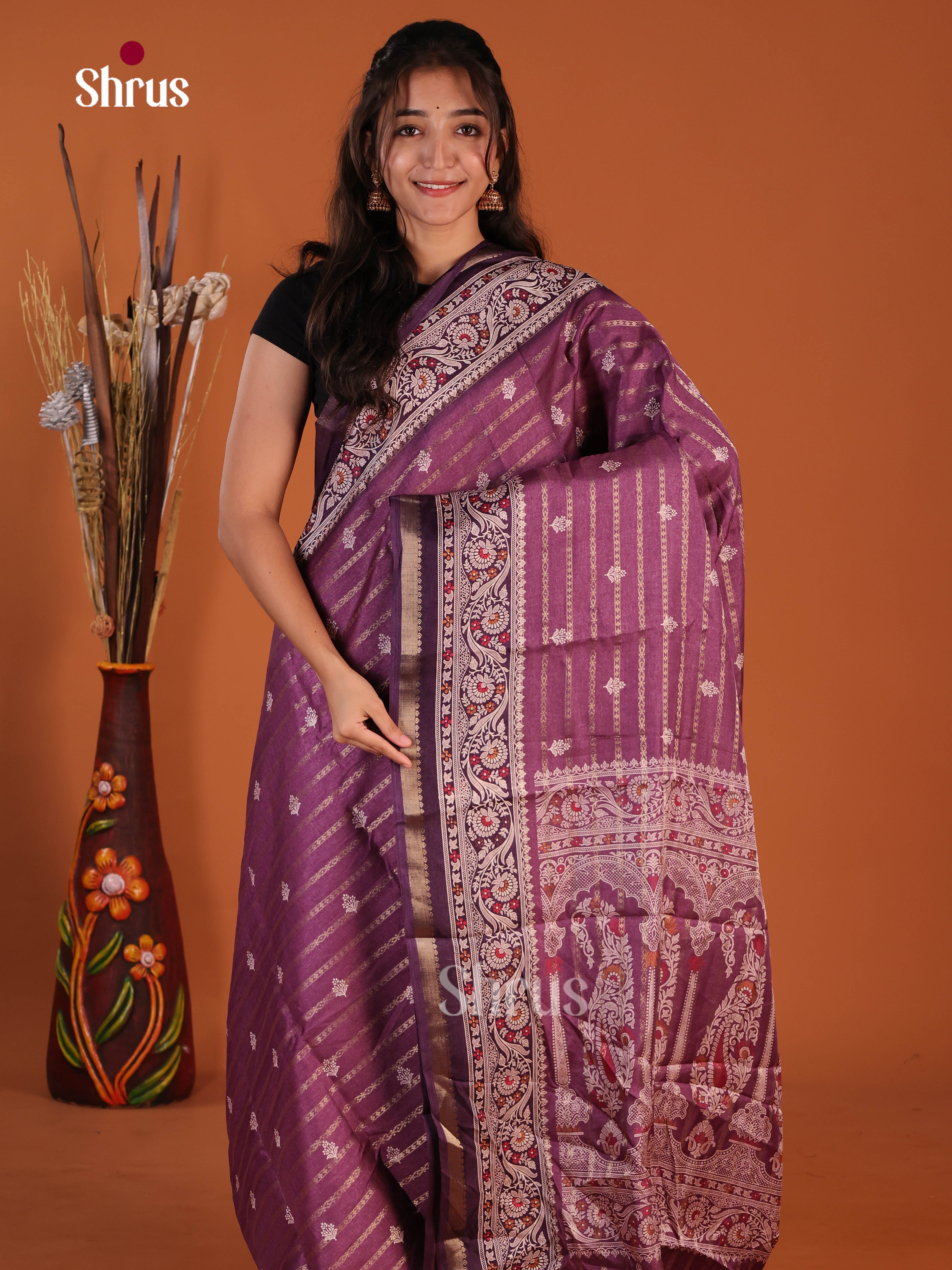 Purple & Violet - Semi Crepe Saree
