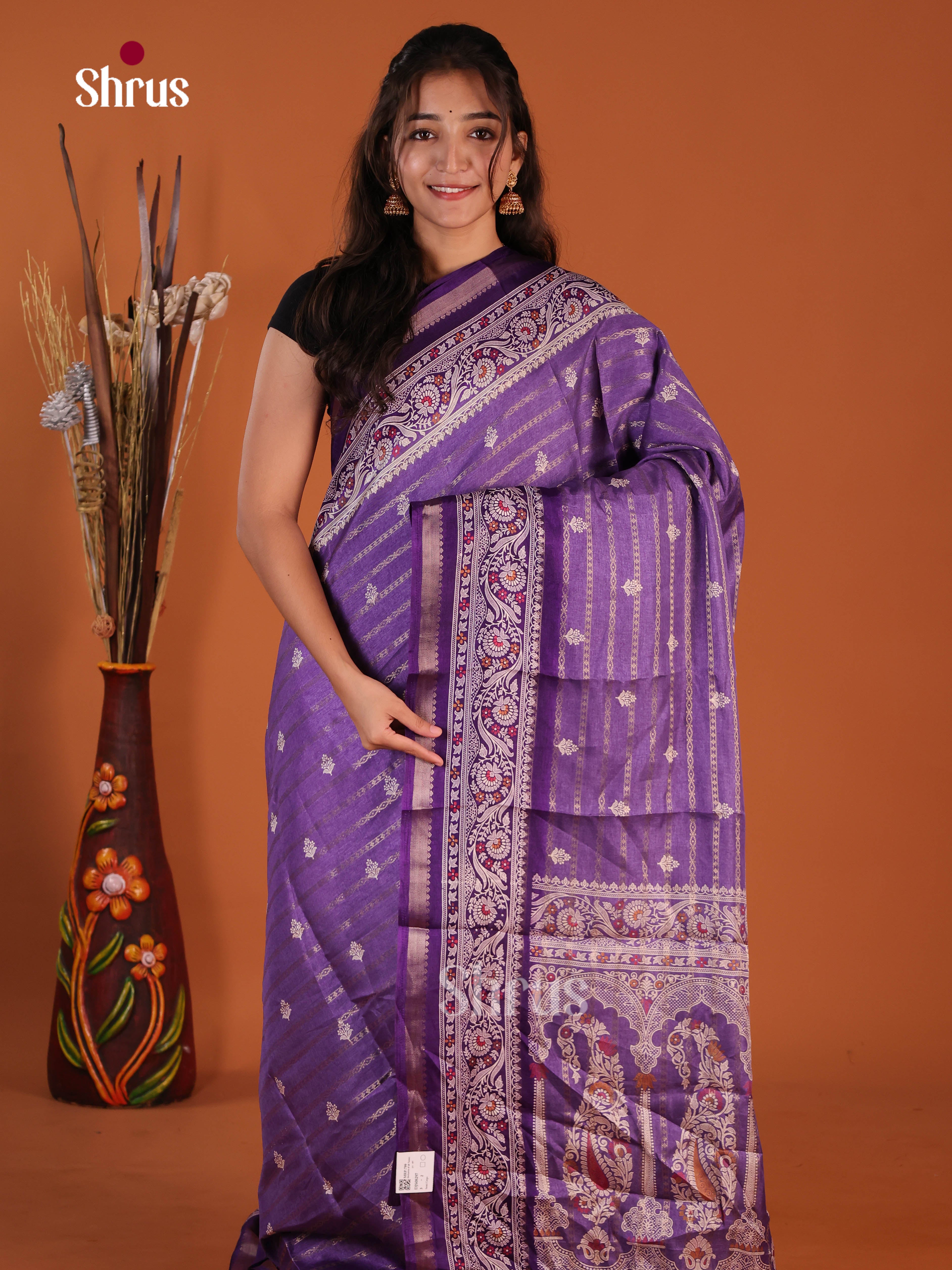 Purple & Violet - Semi Crepe Saree