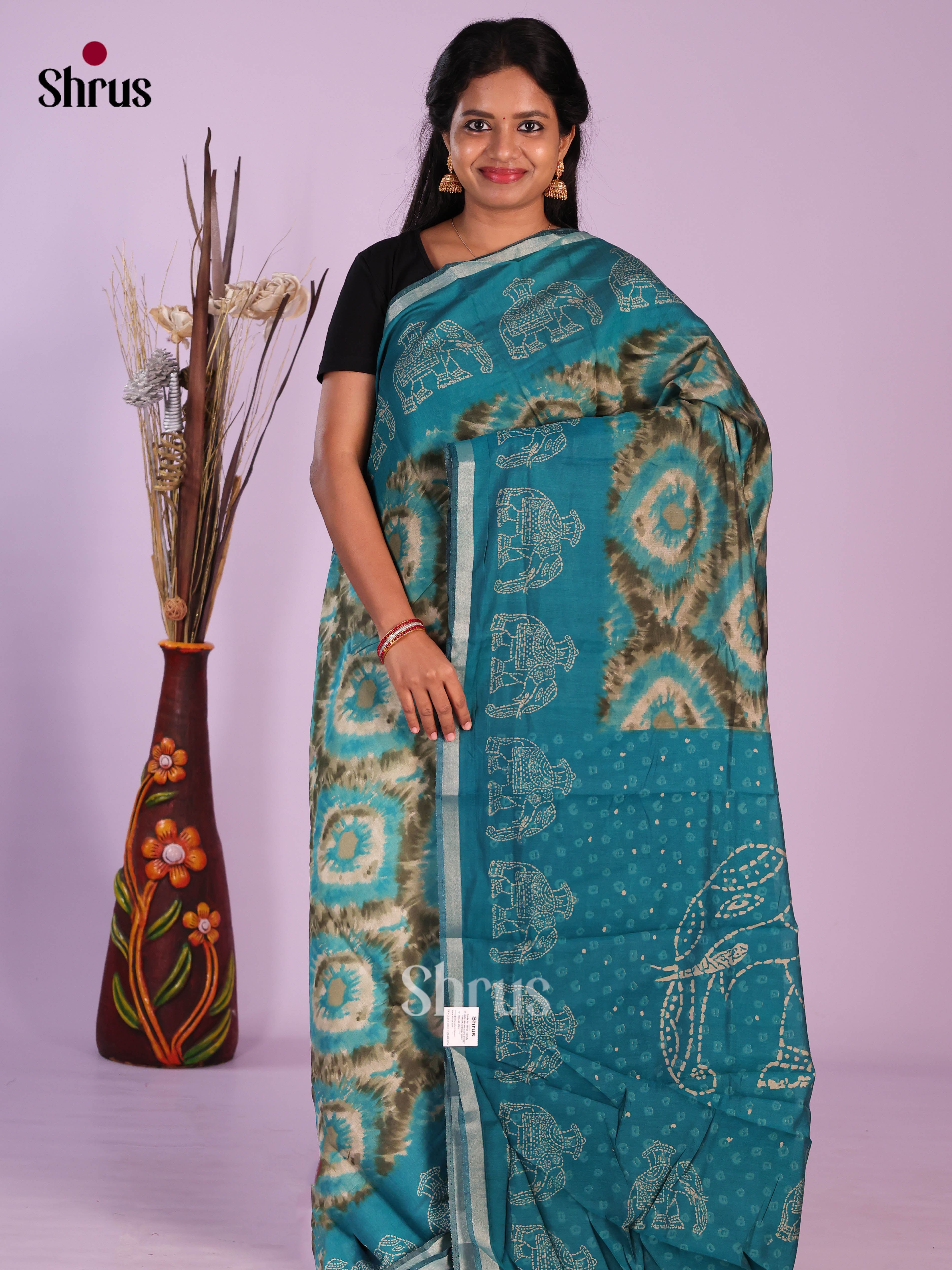 Blue & Green - Art Modal Saree