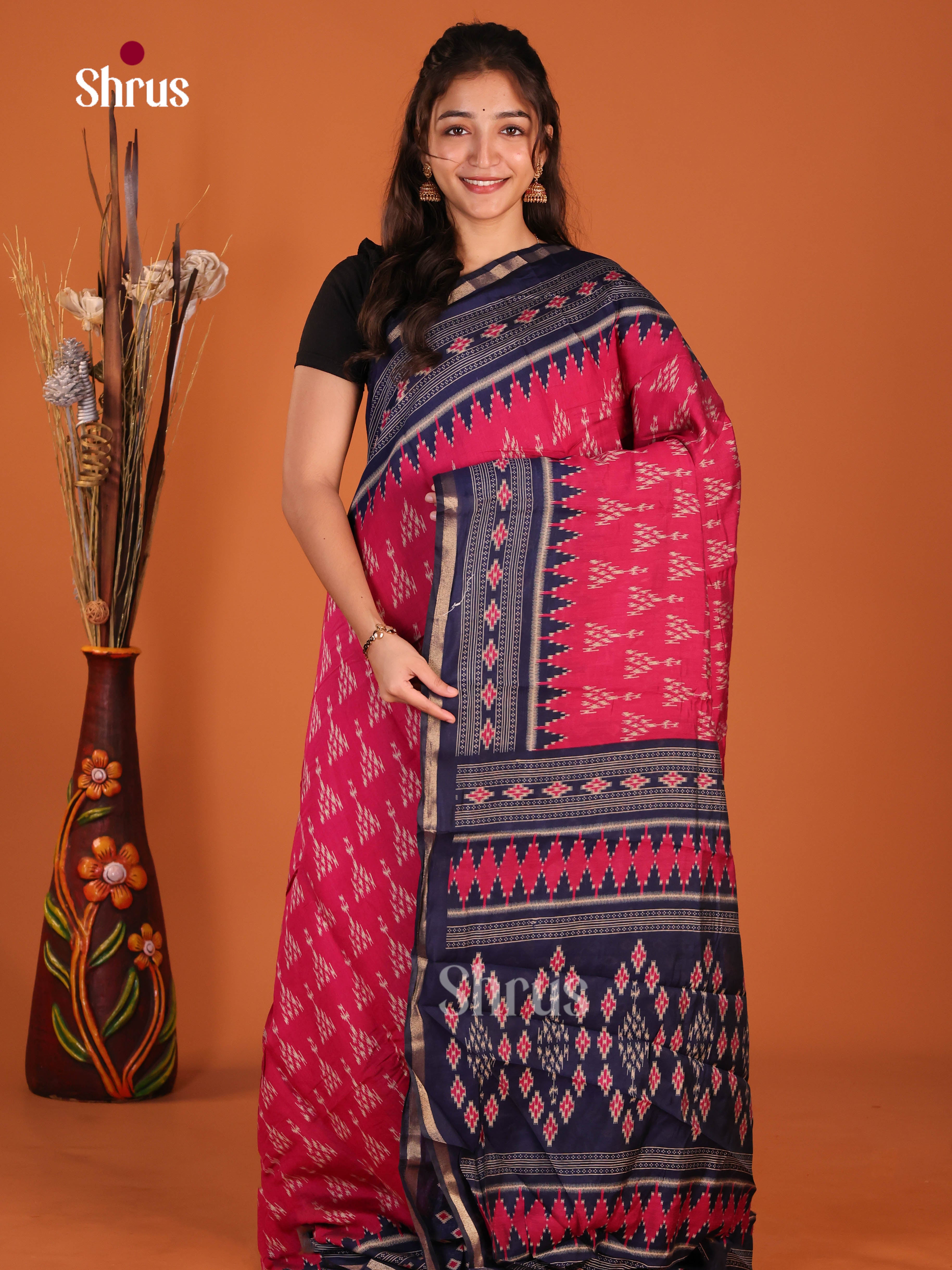 Pink & Blue- Art Modal Saree