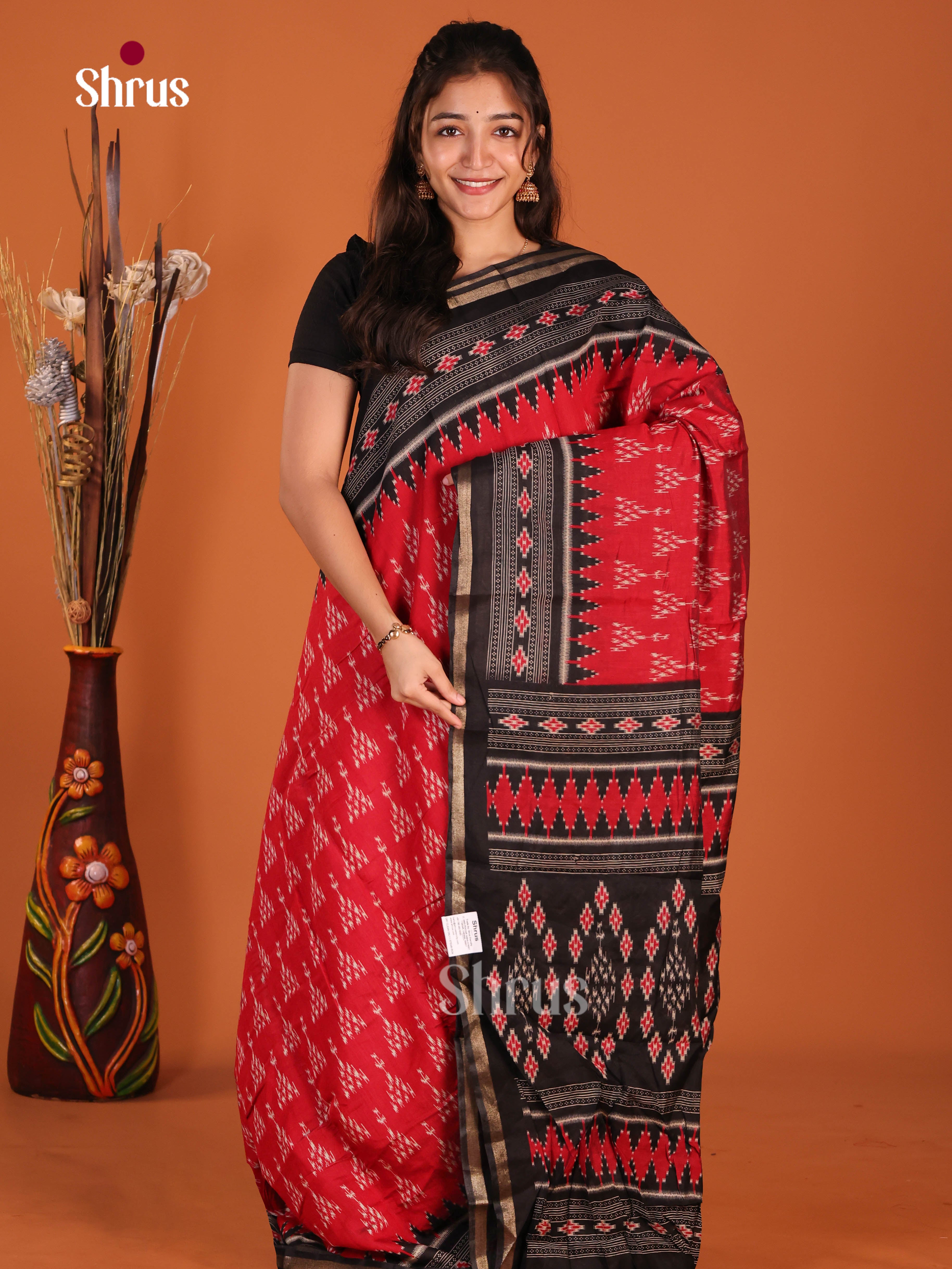 Red & Black- Art Modal Saree - Shop on Shrus.com