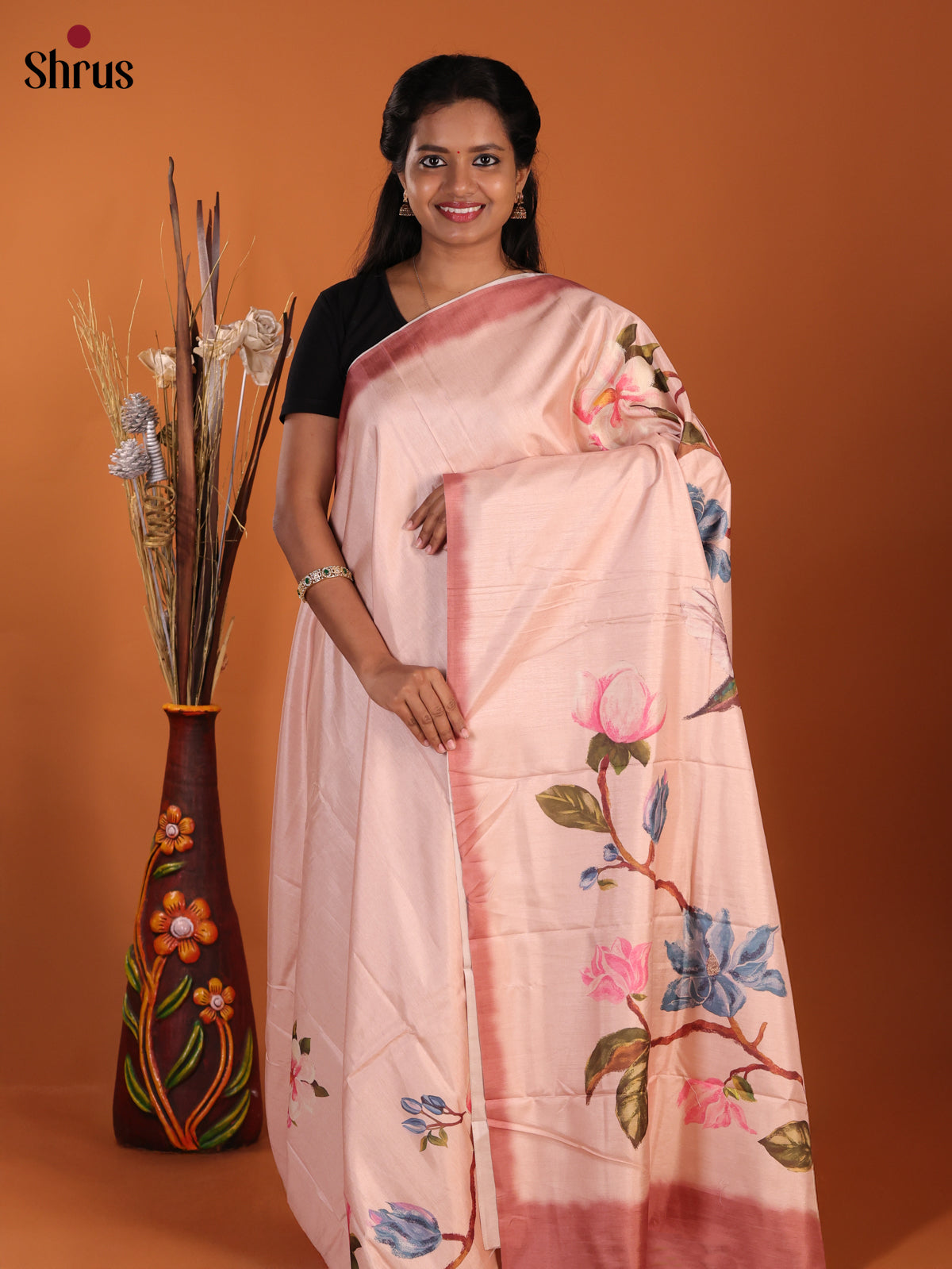 Pink & Brown - Semi Modal Saree