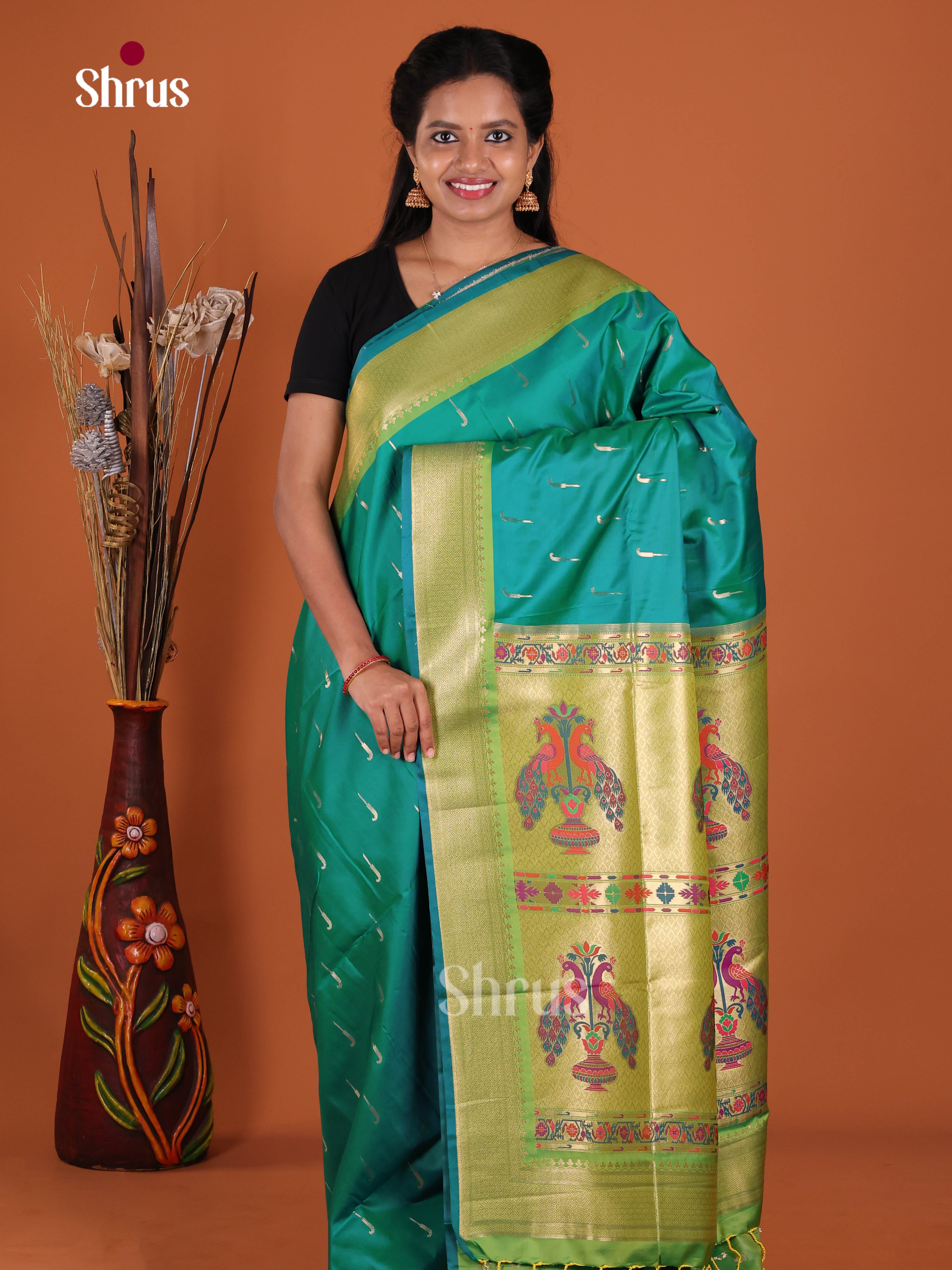Green & Light Green- Semi Softsilk Saree