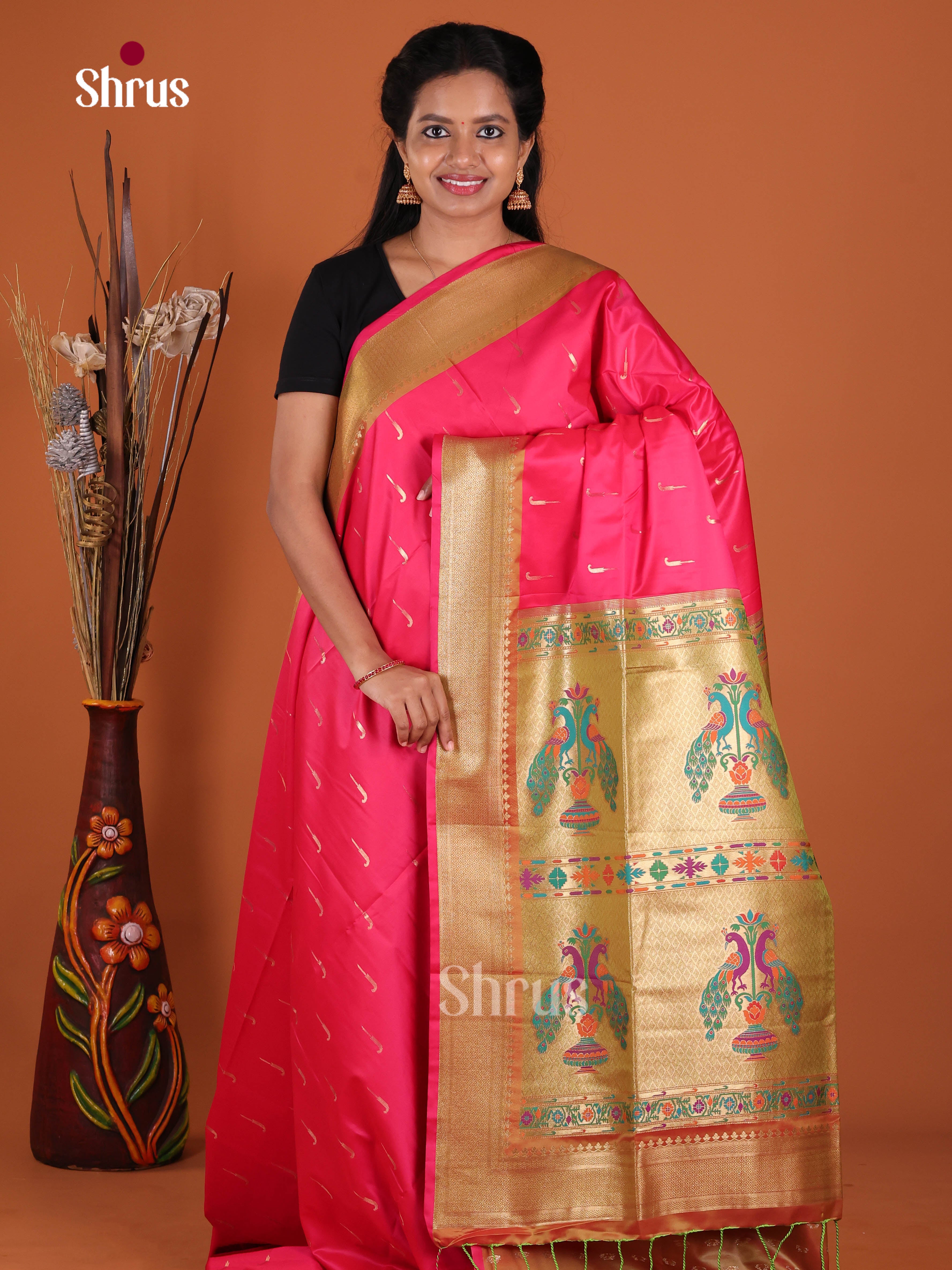 Pink & Brick - Semi Softsilk Saree