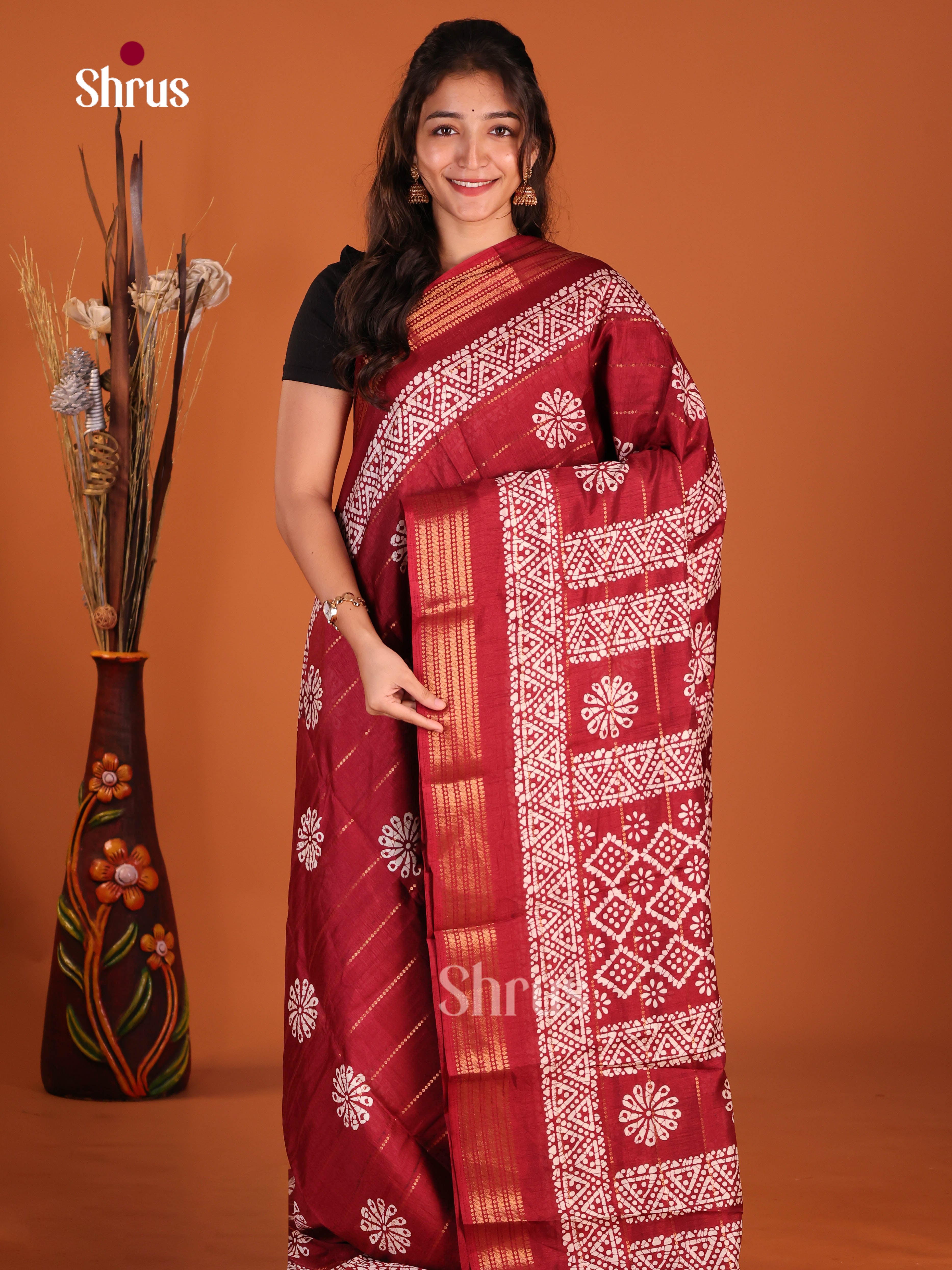 Maroon - Semi Crepe Saree