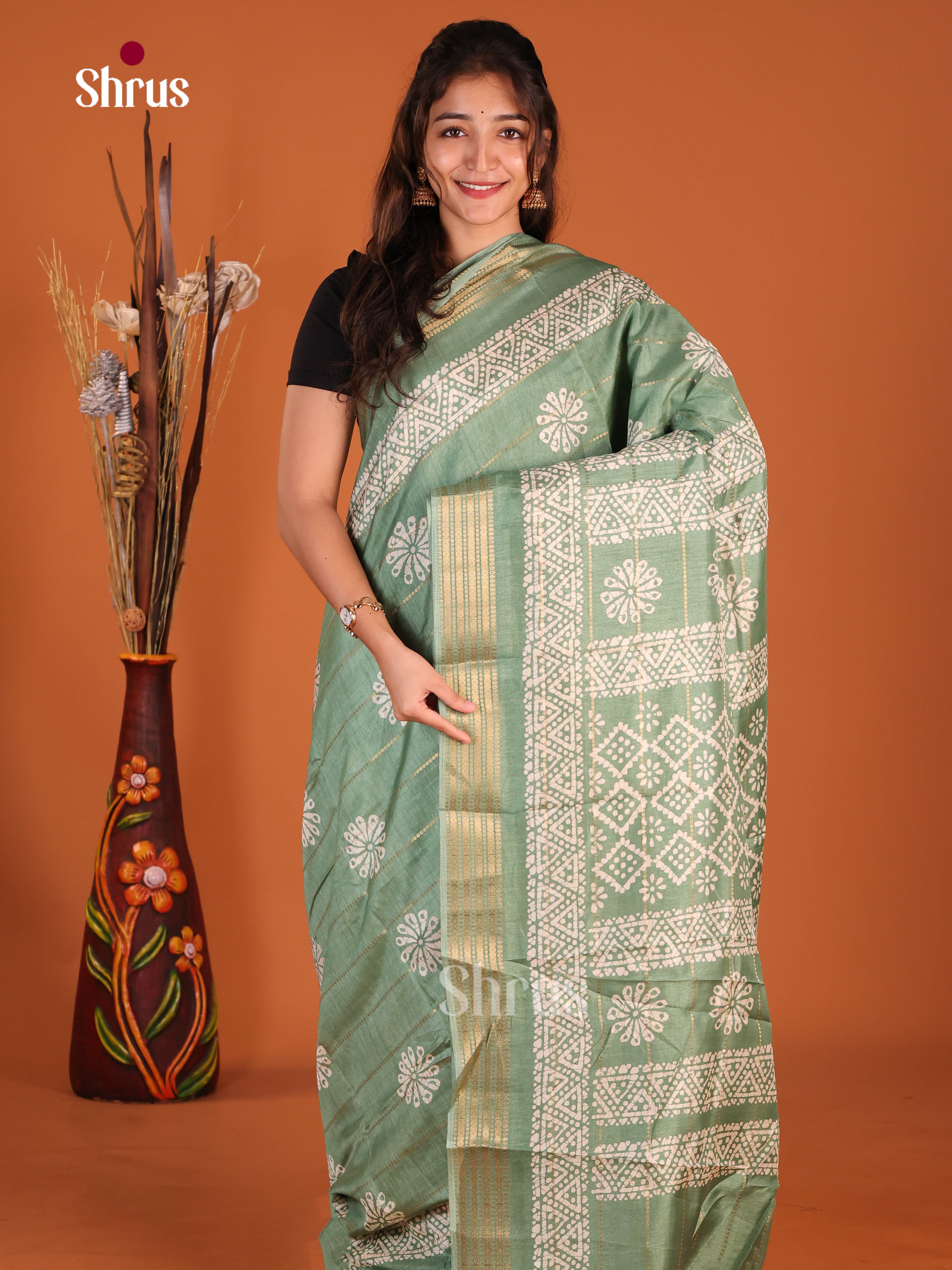 Pastel Green - Semi Crepe Saree