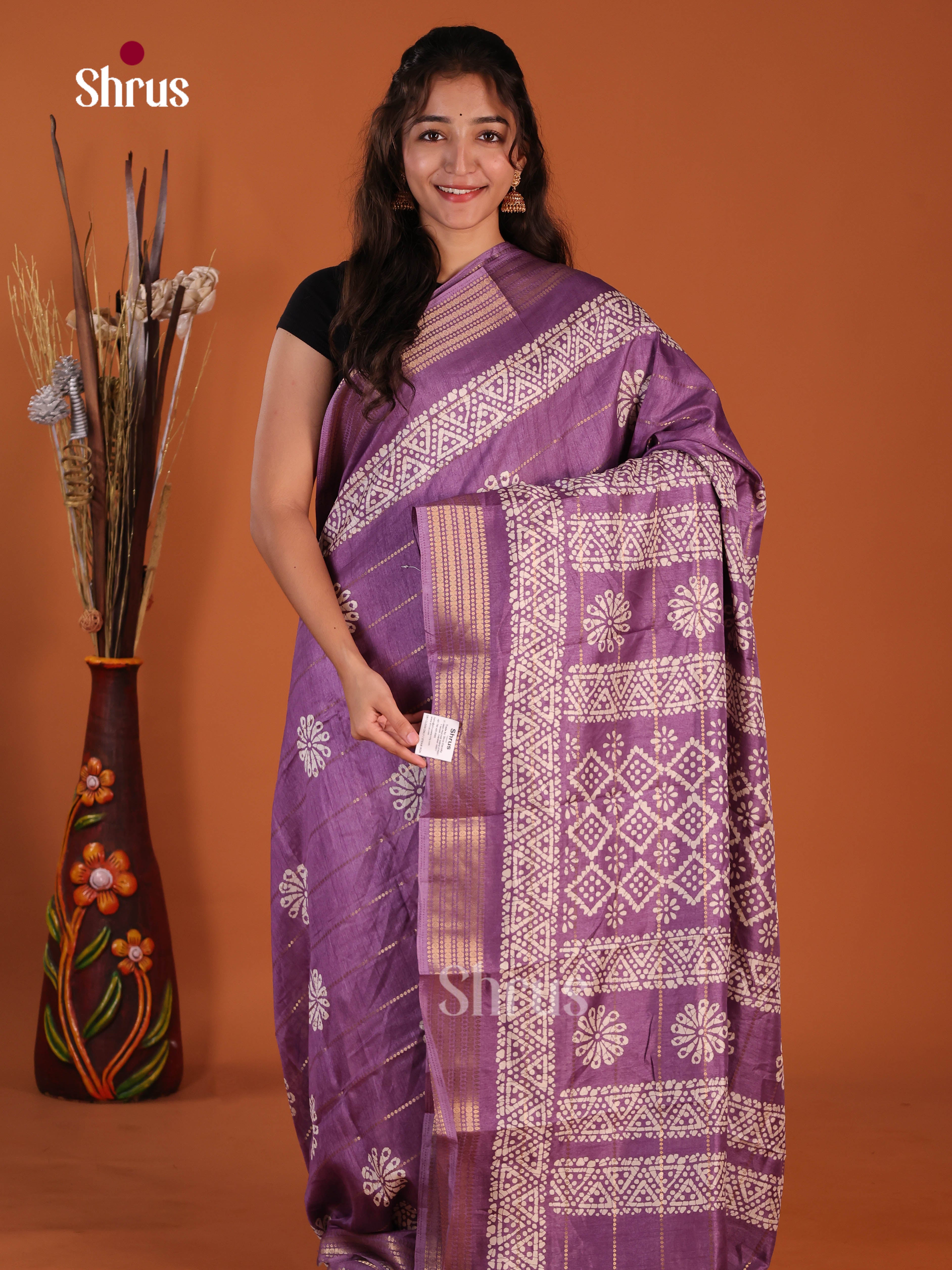 Purple - Semi Crepe Saree
