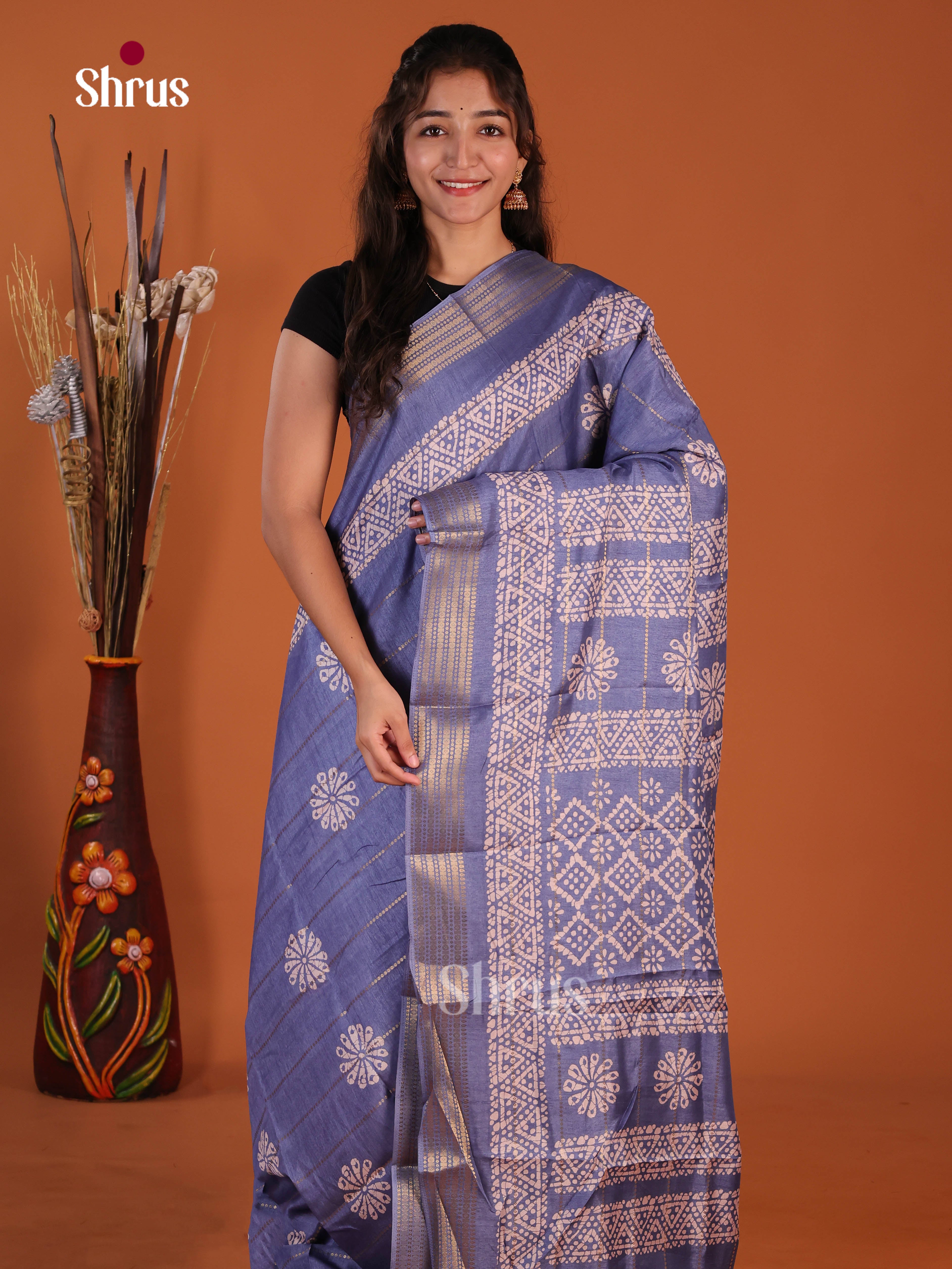 Blue - Semi Crepe Saree