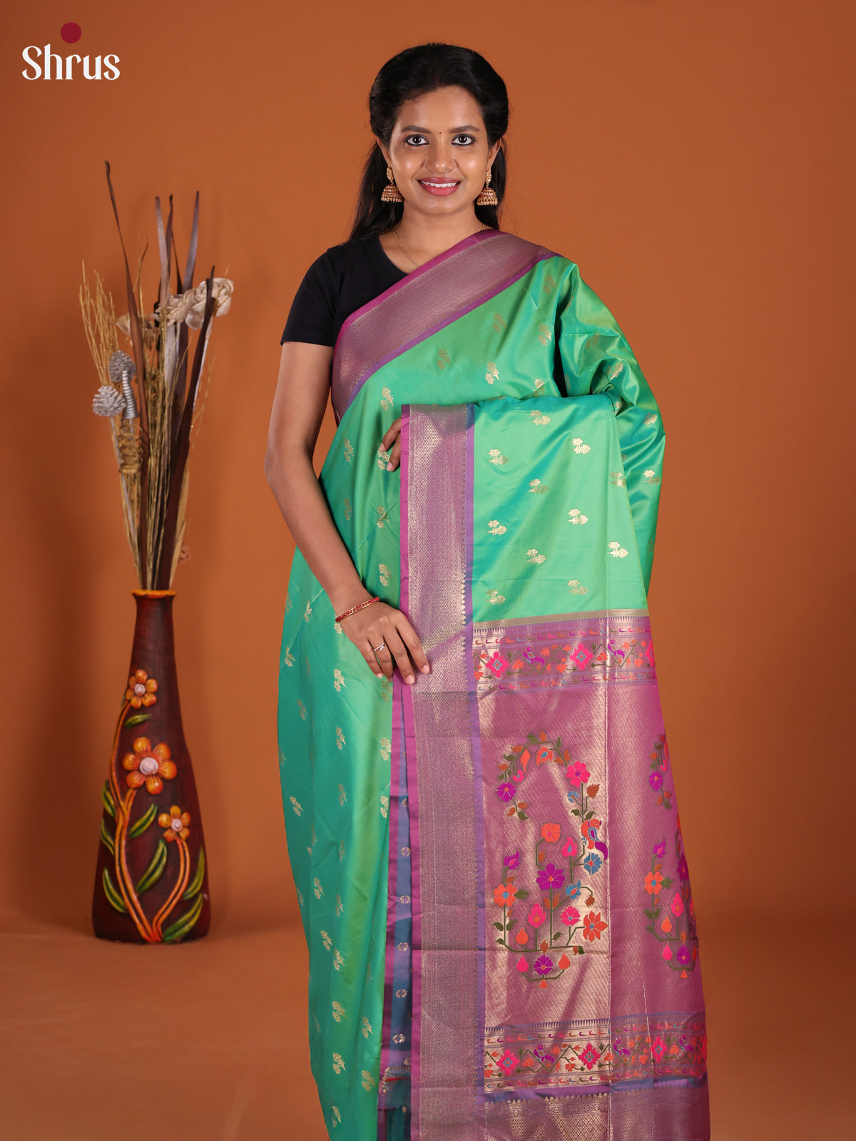 Green & Purple- Semi Softsilk Saree