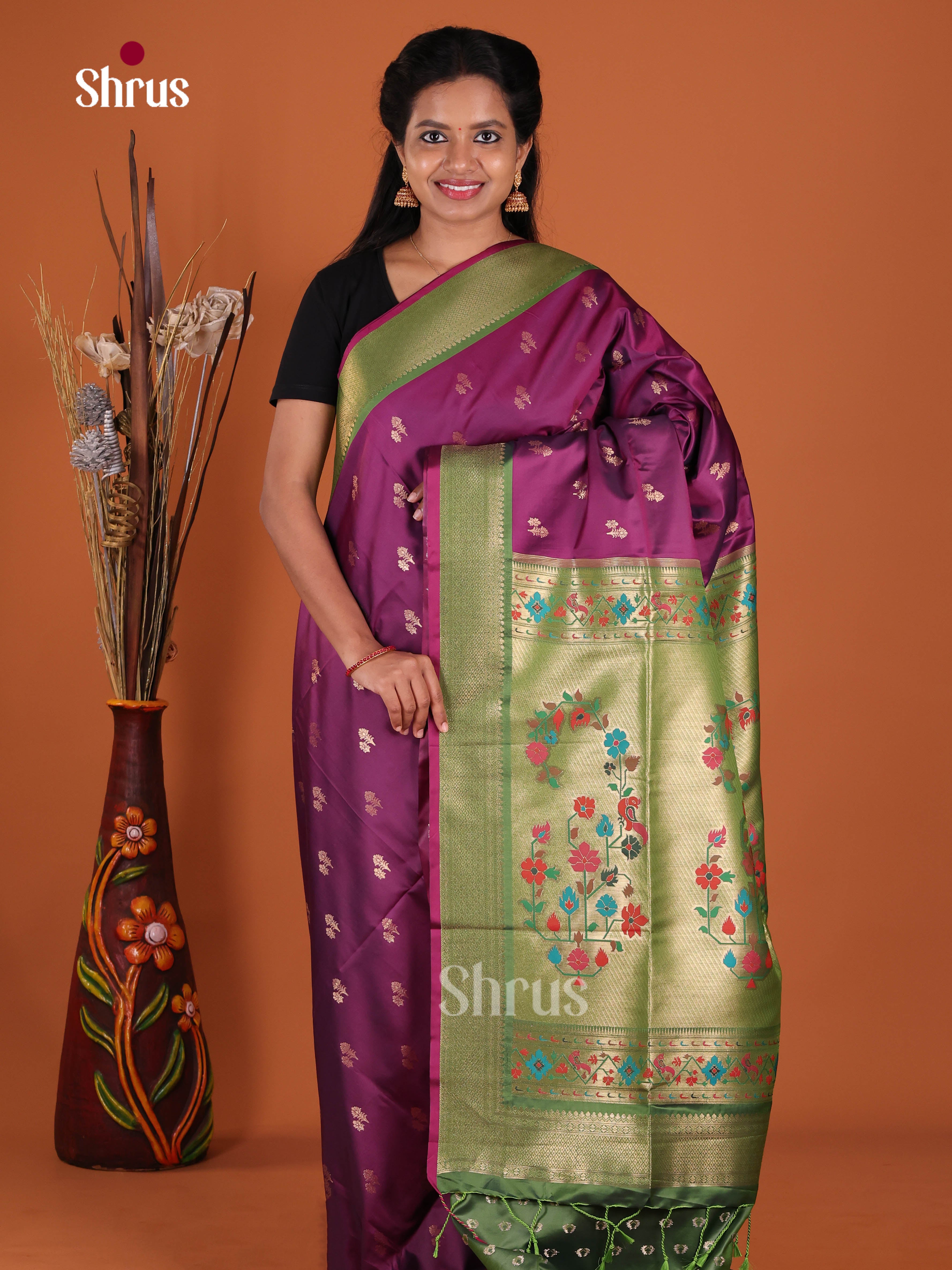 Violet & Green - Semi Softsilk Saree