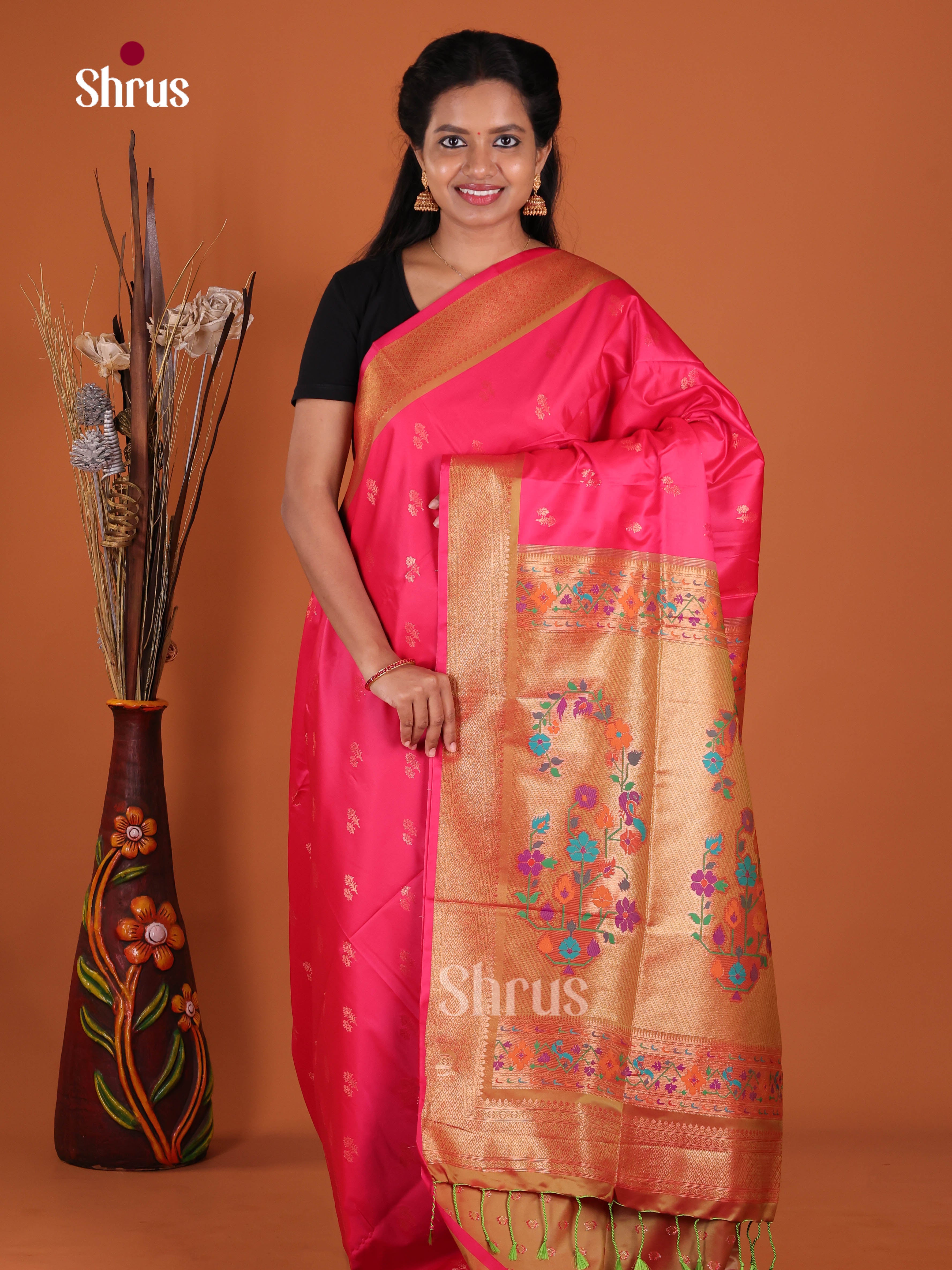 Pink & Double Shaded Green - Semi Softsilk Saree