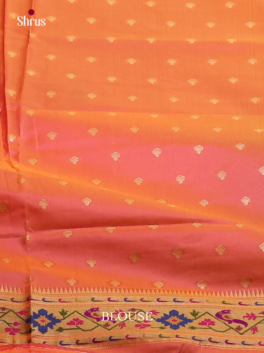 Green & Orange- Semi Softsilk Saree