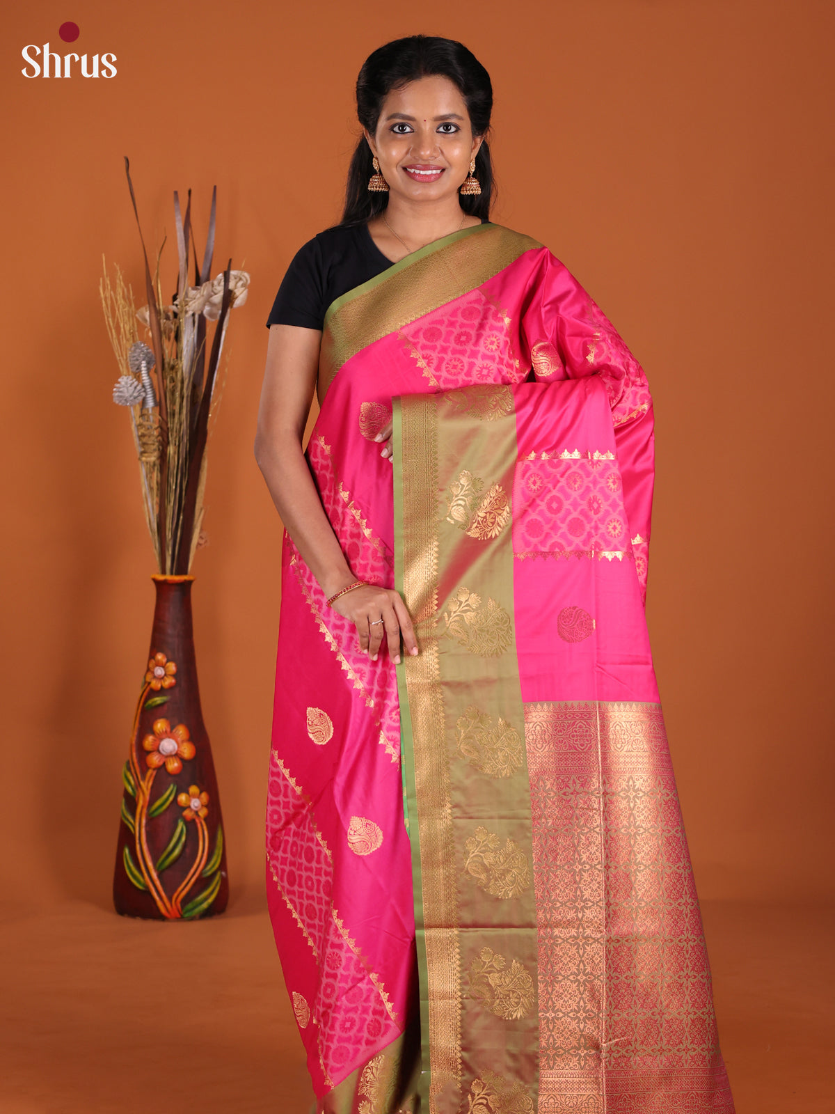 Pink & Green - Semi Softsilk Saree