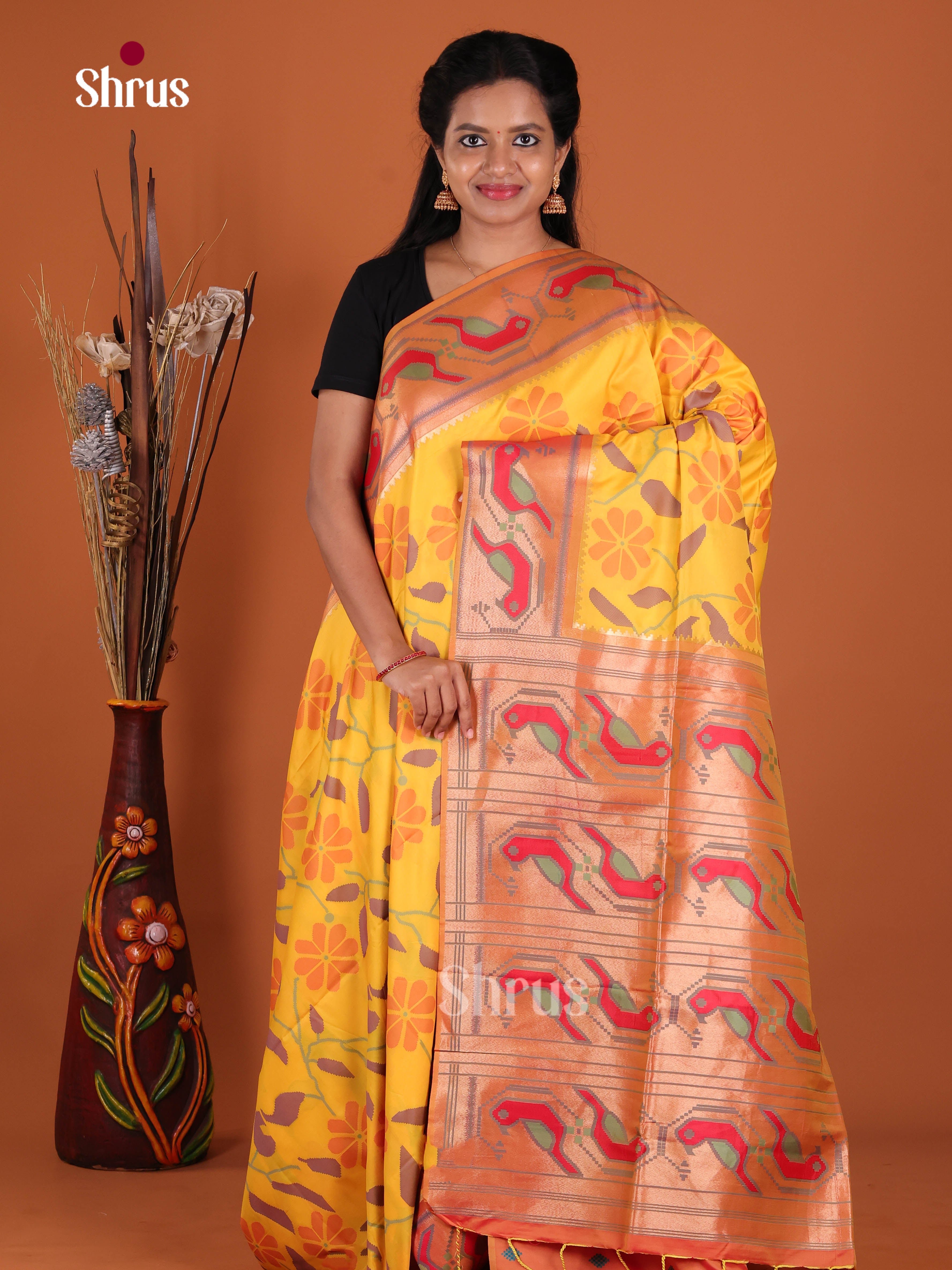 Yellow & Brick - Semi Softsilk Saree