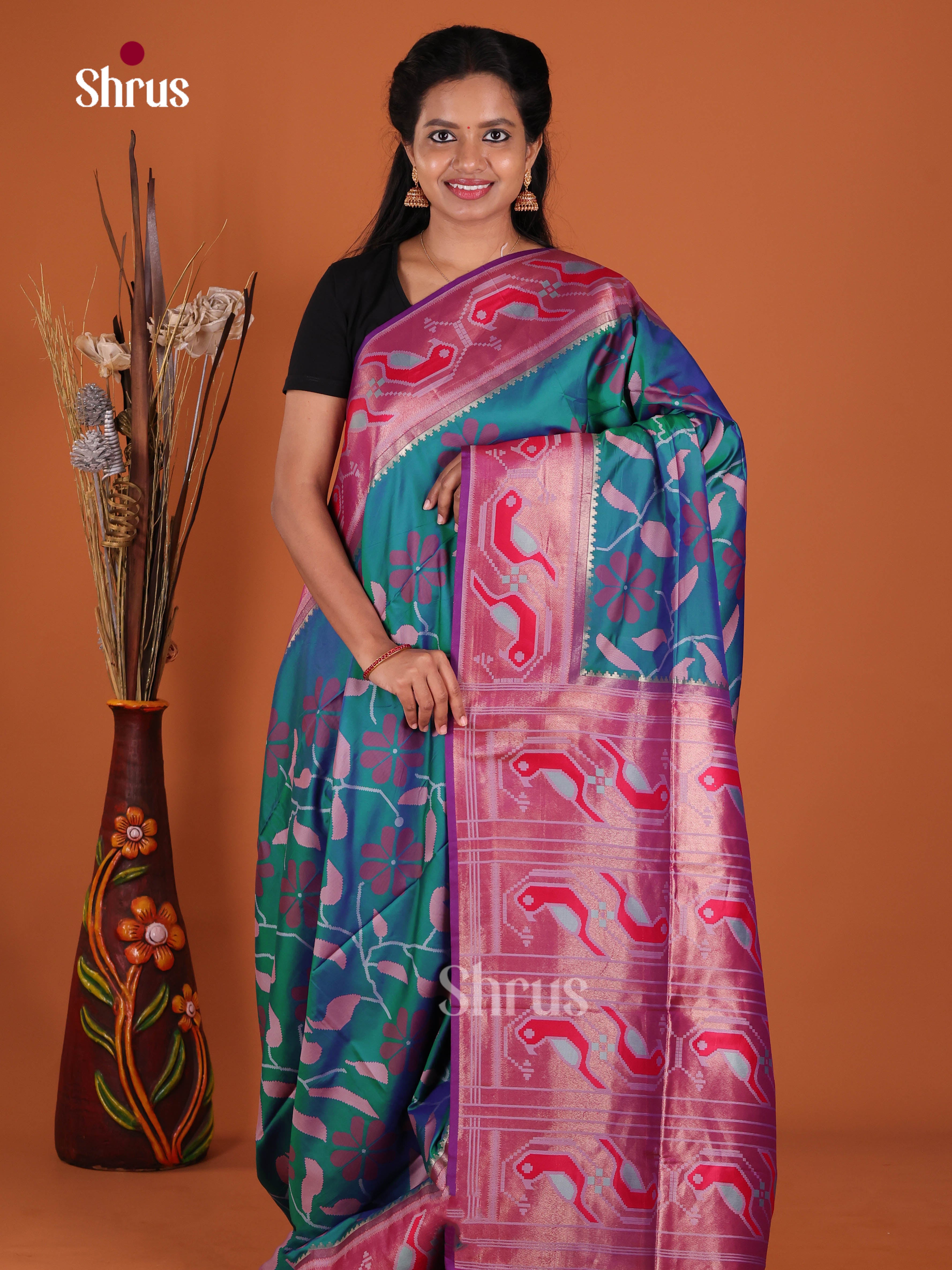 blue & Purple - Semi Softsilk Saree