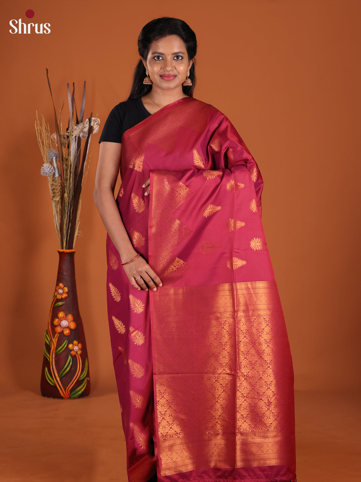 Maroon - Semi Softsilk Saree