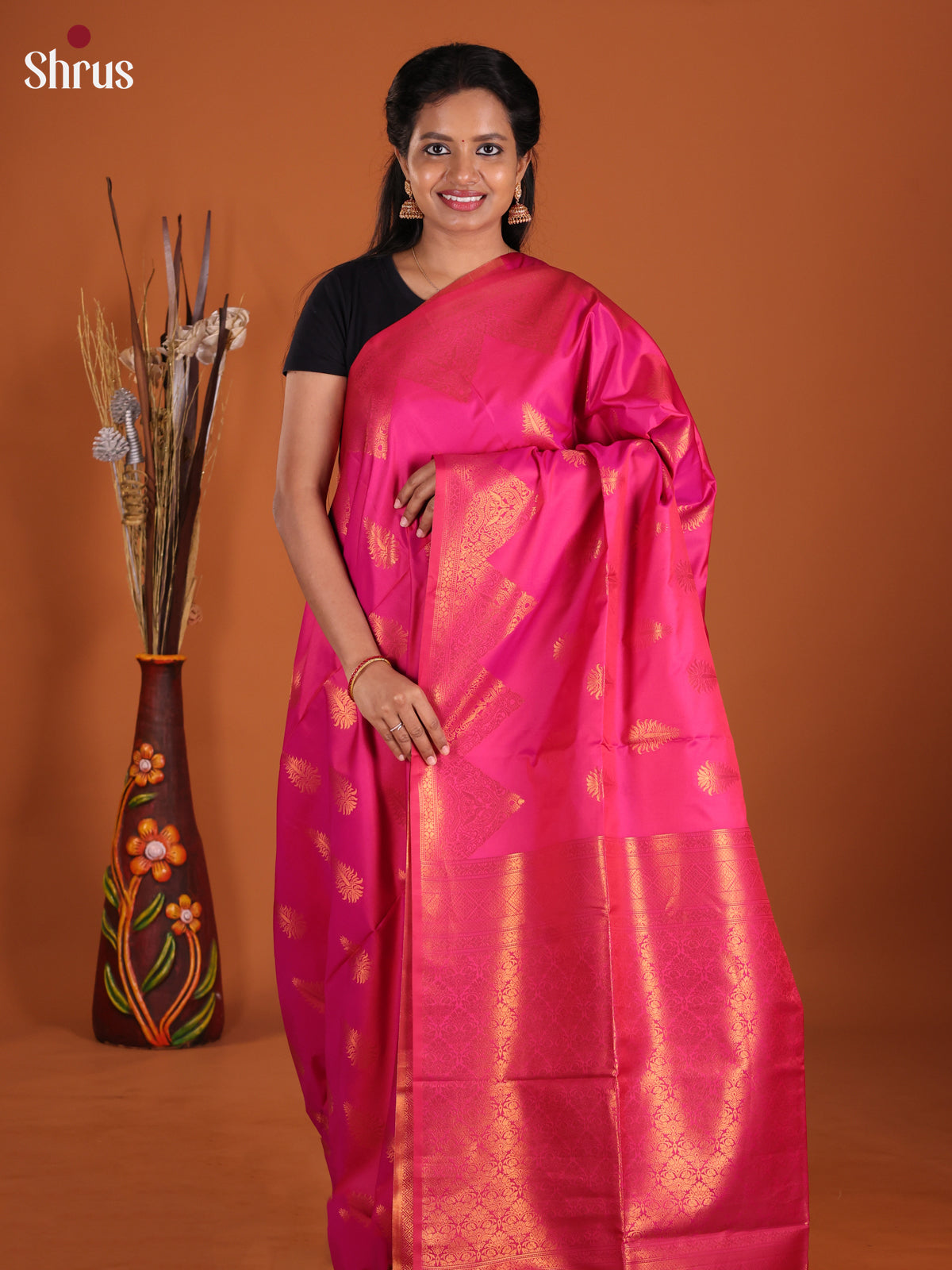 Pink - Semi Softsilk Saree