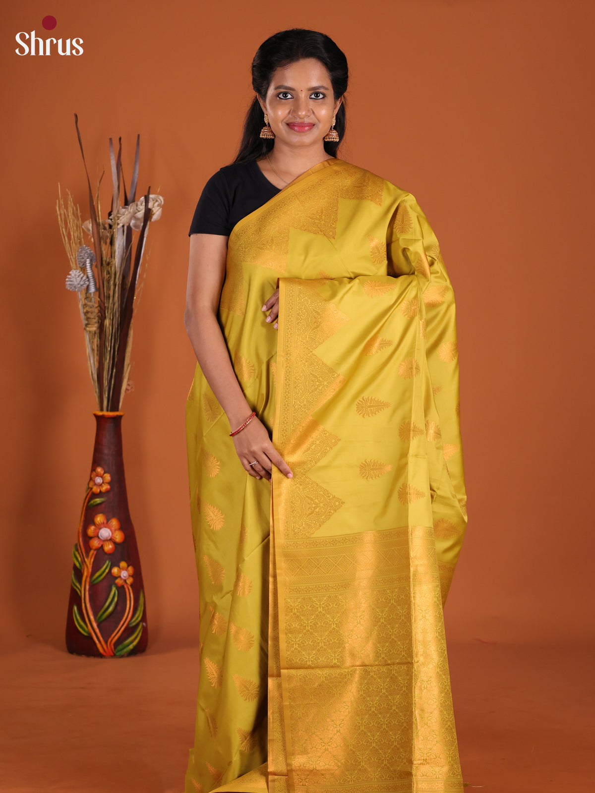 Mustardy Green - Semi Softsilk Saree