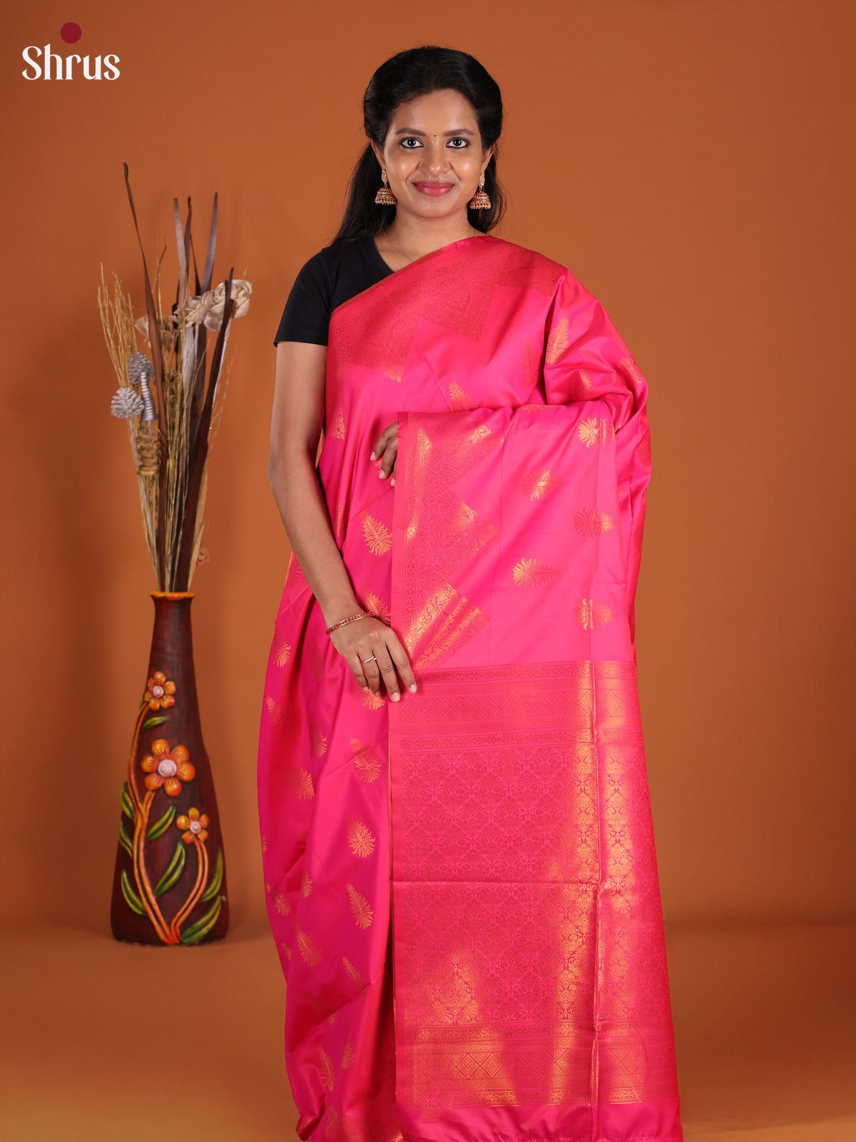 Pink - Semi Softsilk Saree