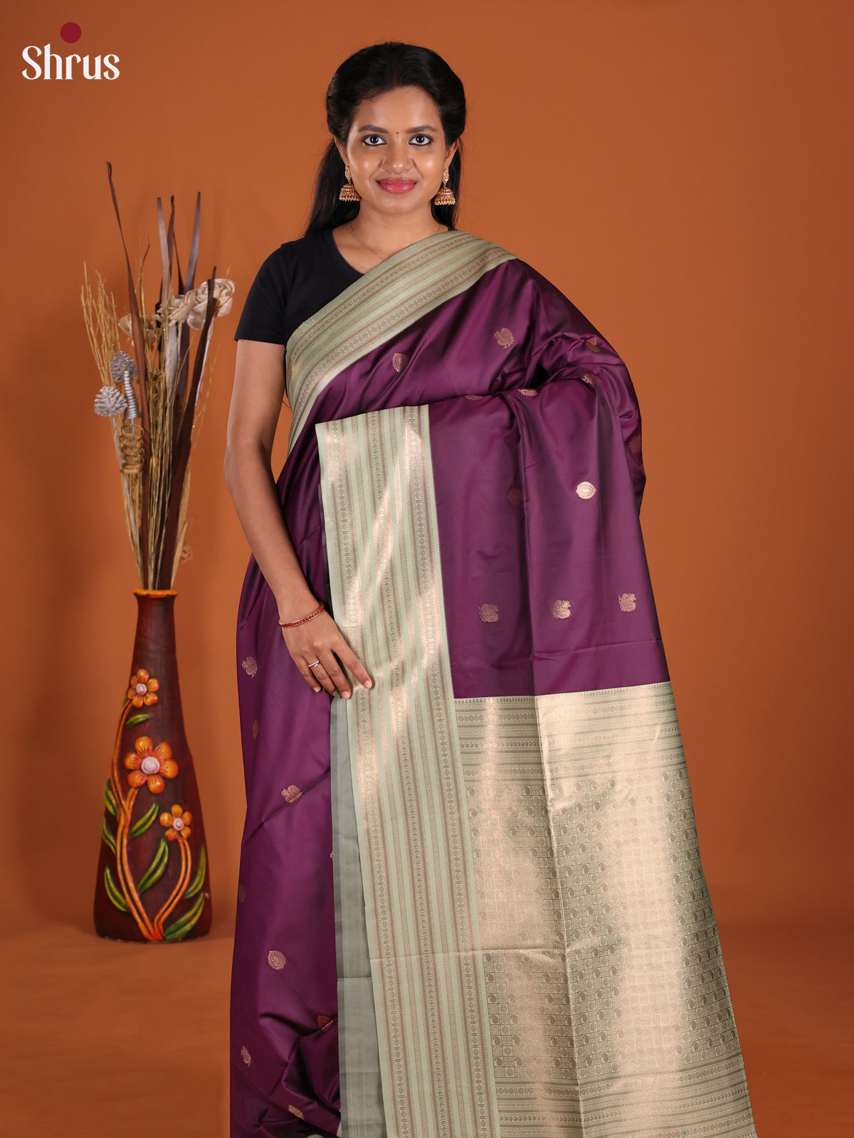Violet & Grey - Semi Softsilk Saree