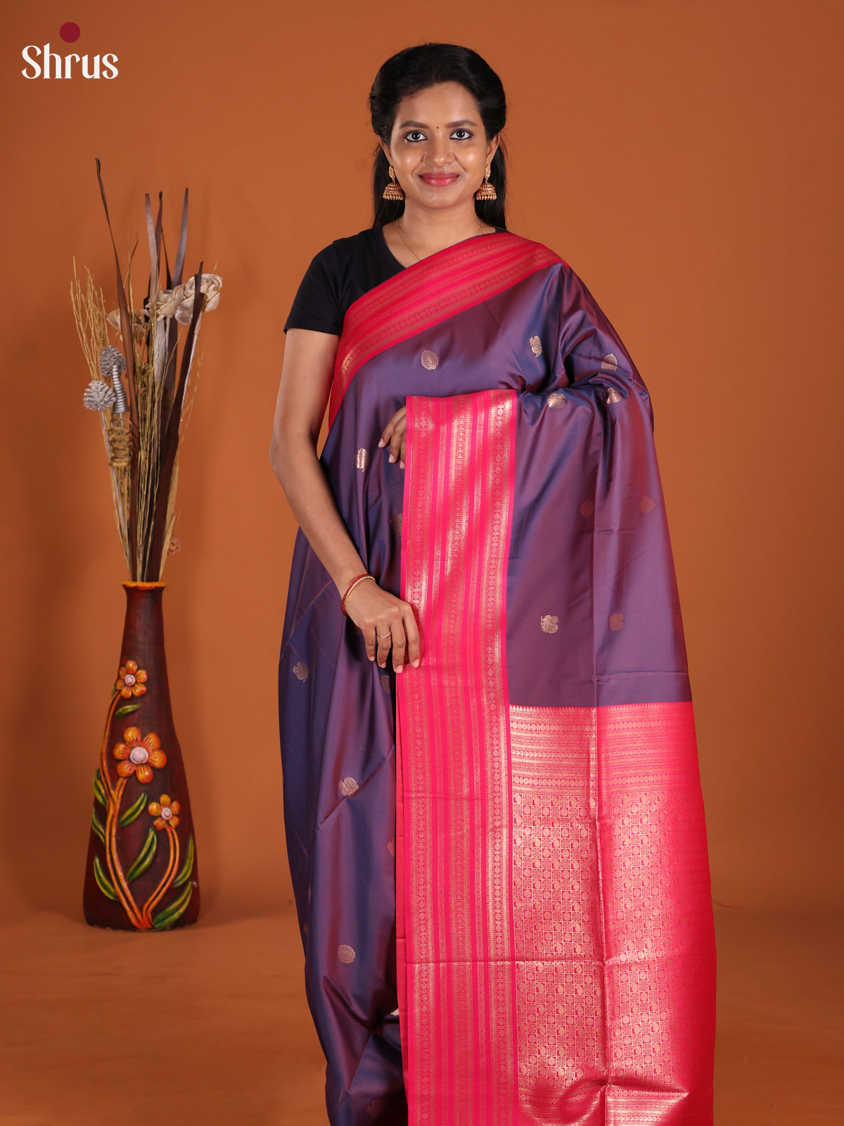 Purple & Pink- Semi Softsilk Saree