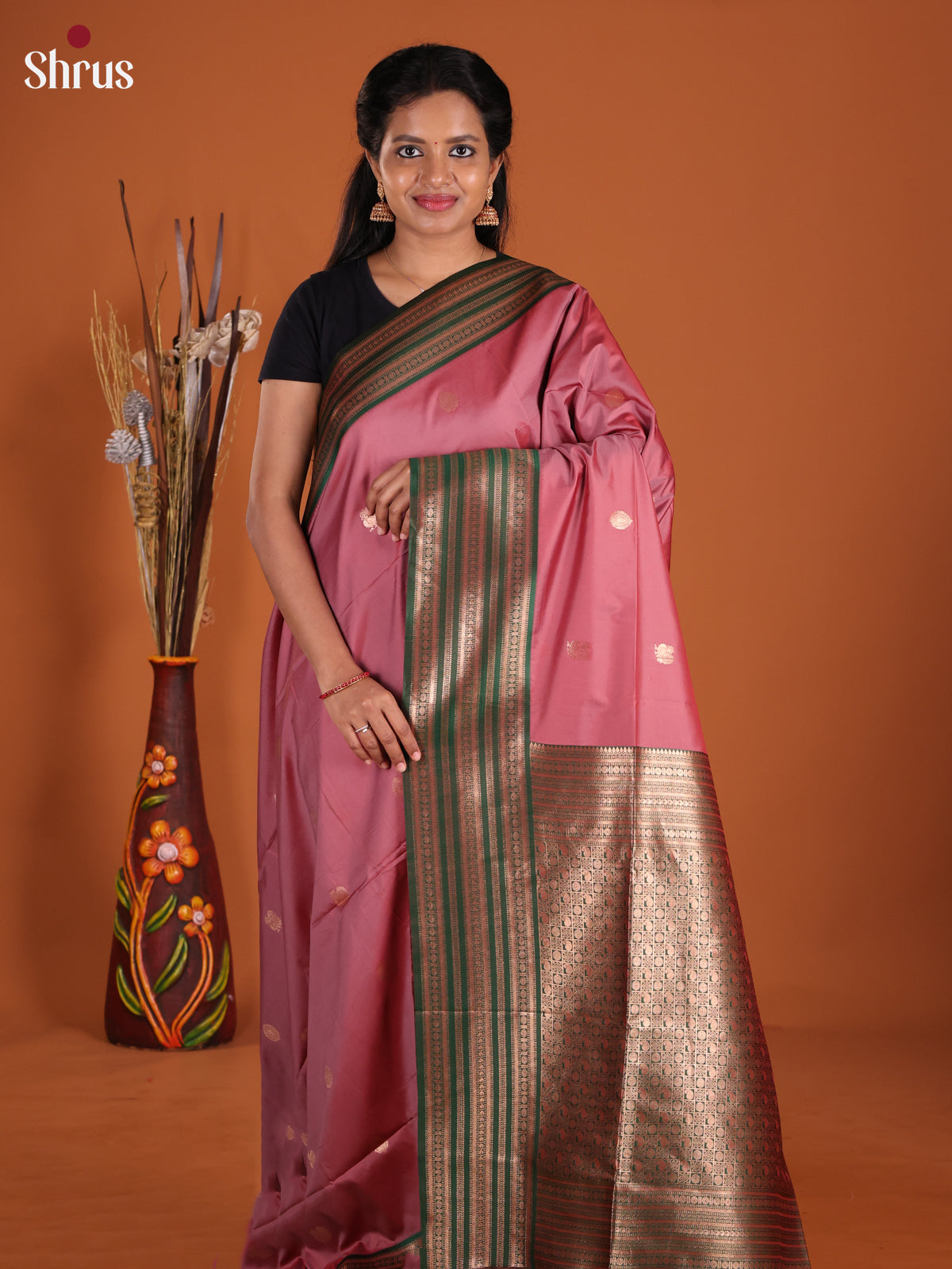 Onion Pink & Green - Semi Softsilk Saree
