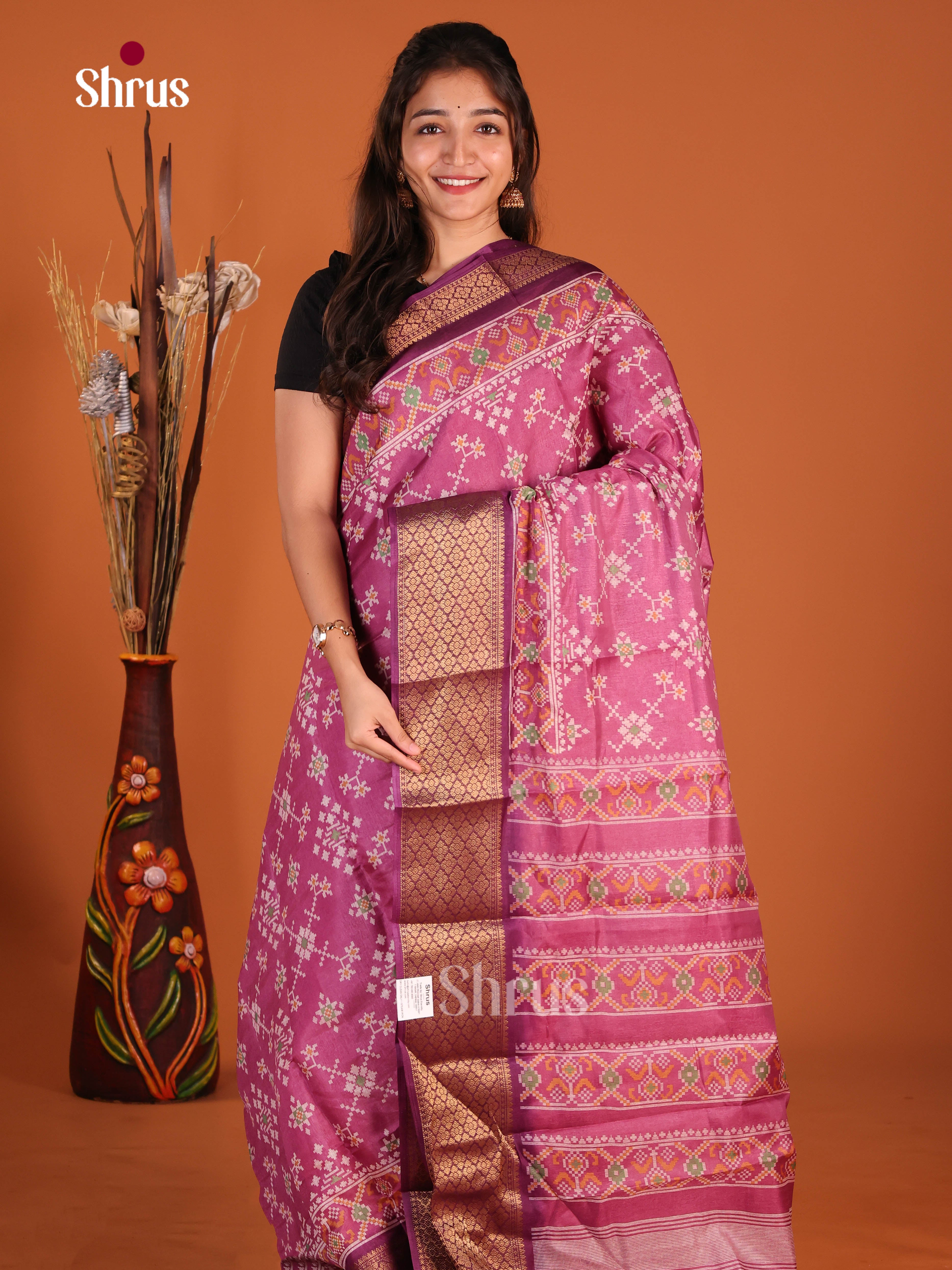 Pink & Purple - Semi Crepe Saree