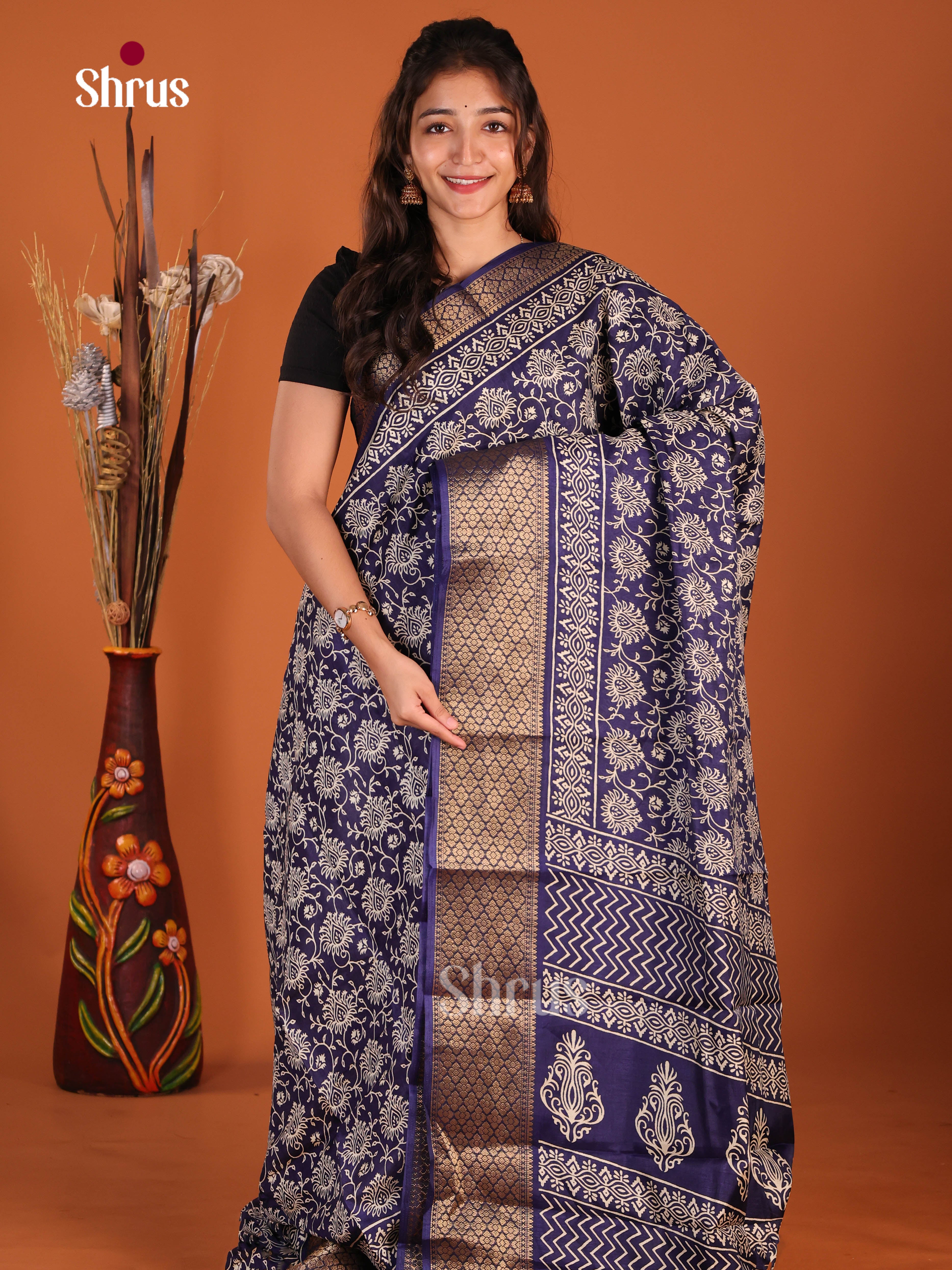 Blue - Semi Crepe Saree