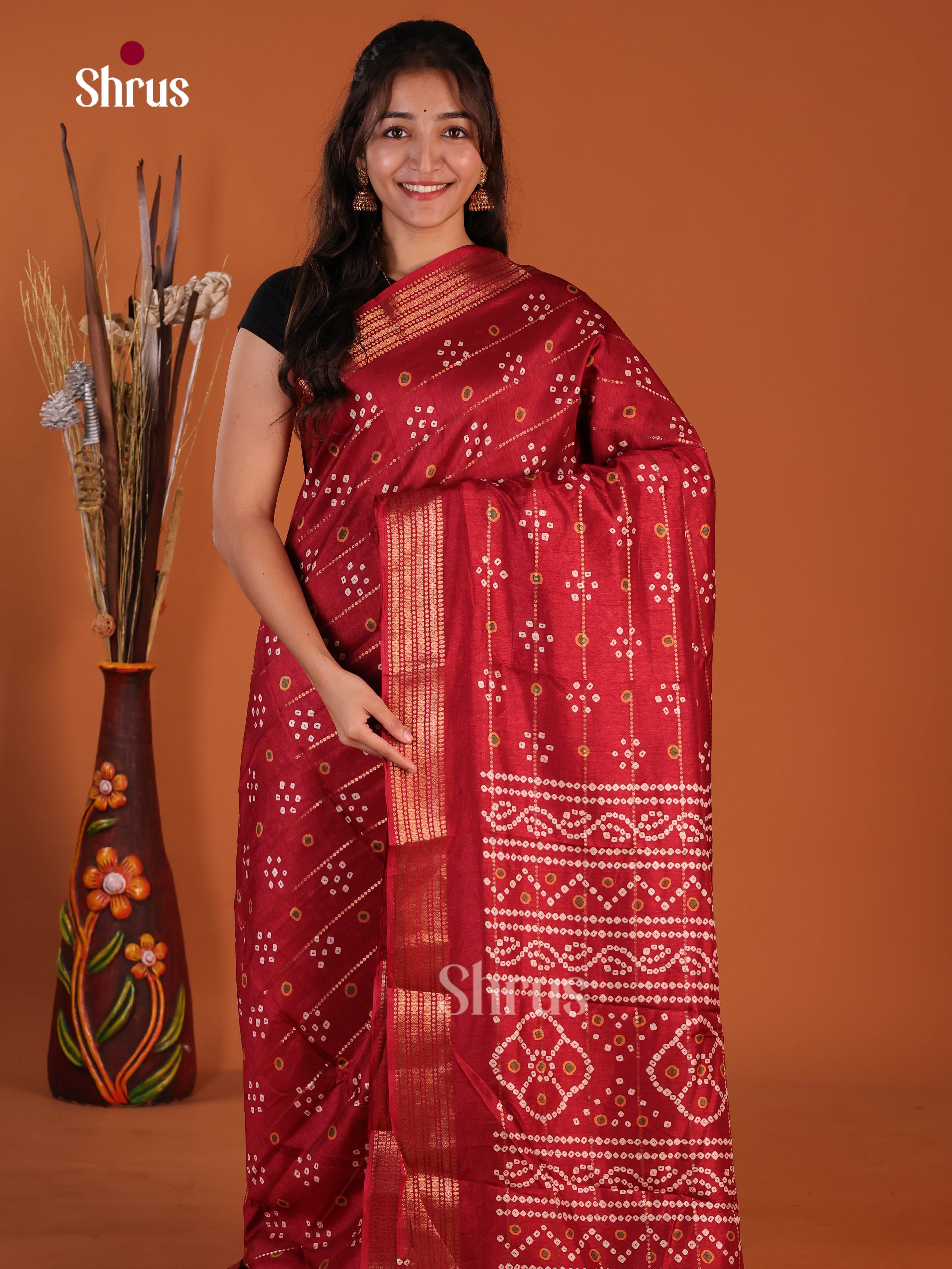 Red - Semi Crepe Saree - Shop on Shrus.com