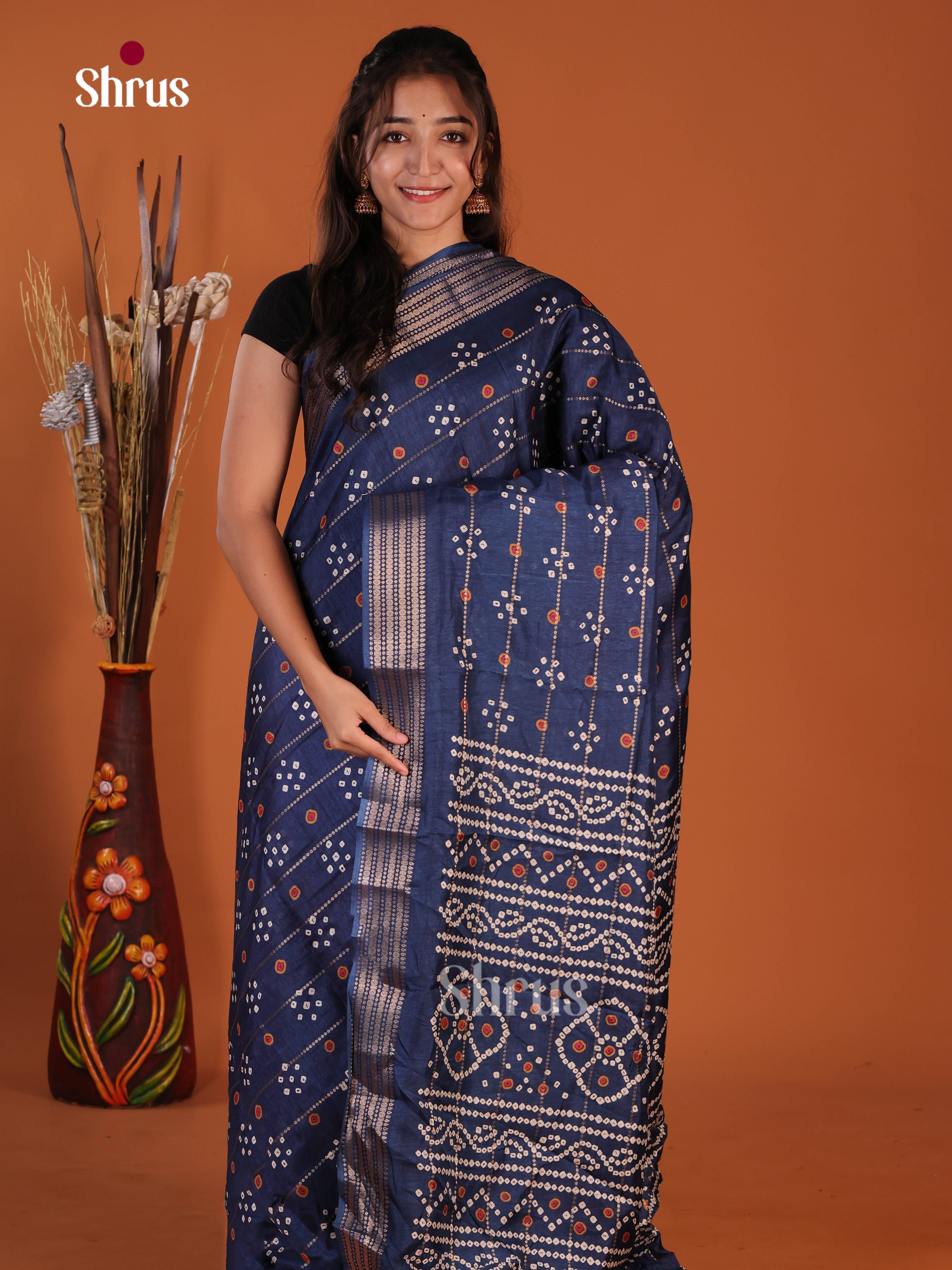 Blue - Semi Crepe Saree