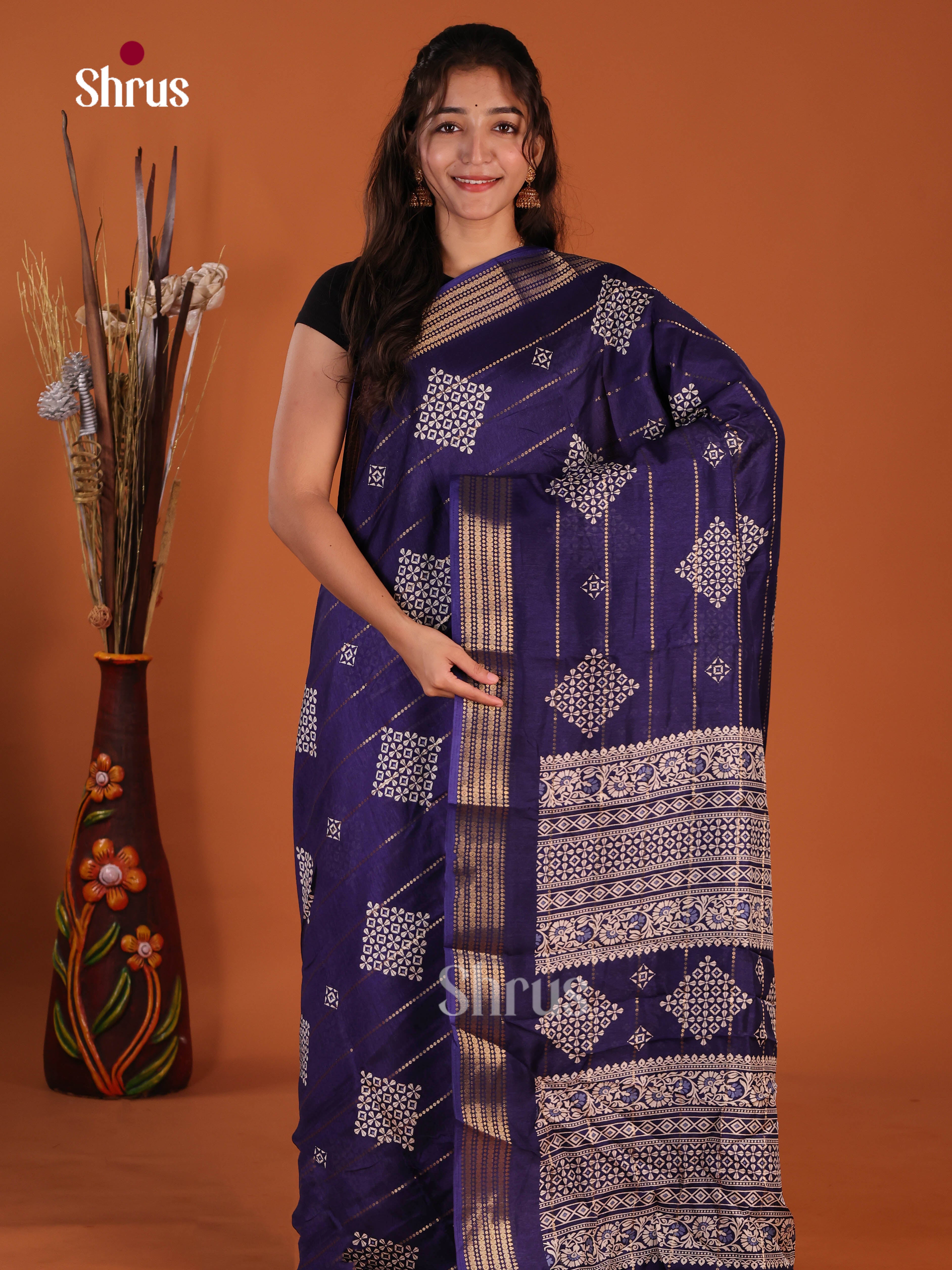 Blue - Semi Crepe Saree