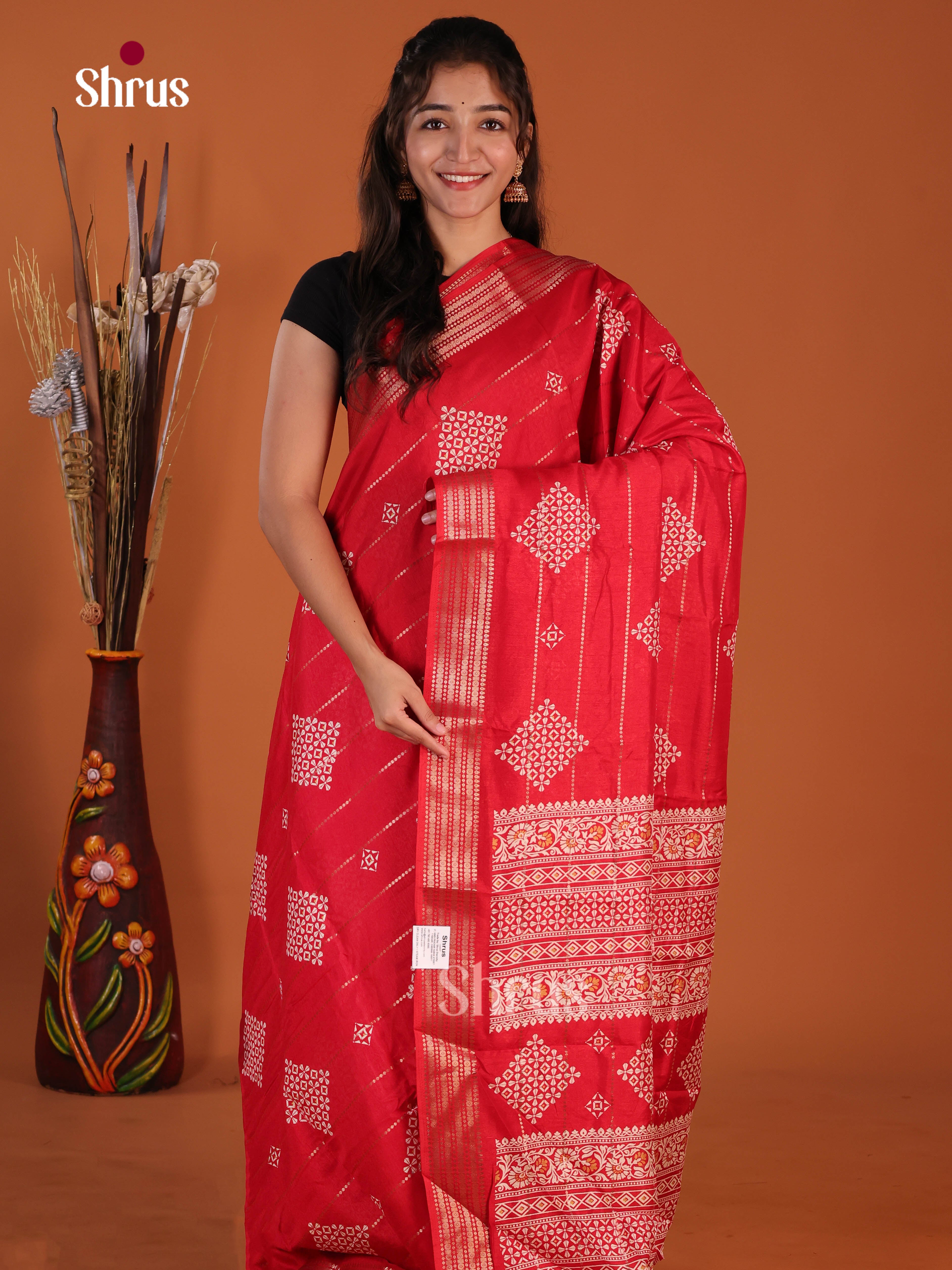 Red - Semi Crepe Saree - Shop on Shrus.com