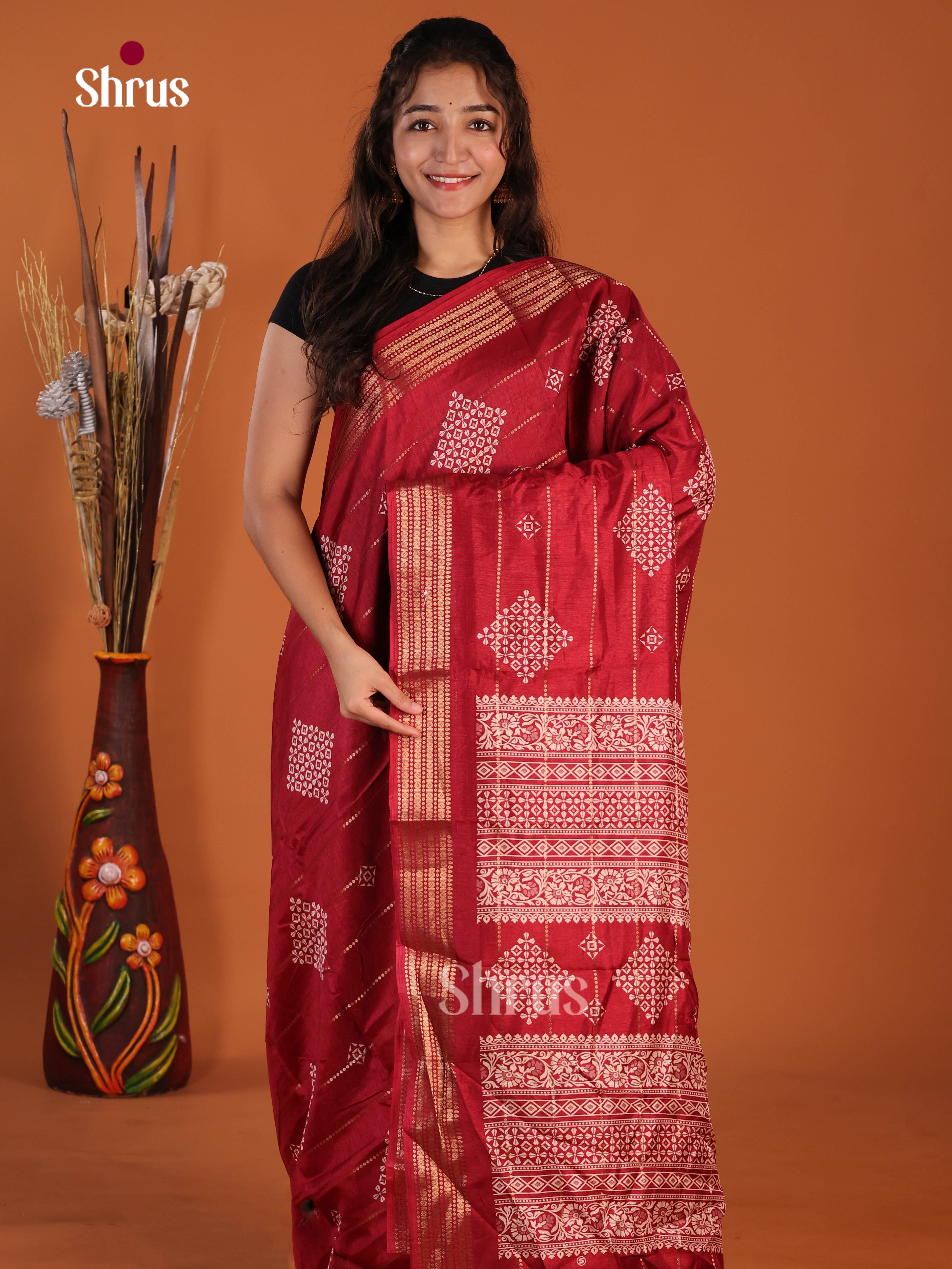 Maroon - Semi Crepe Saree - Shop on Shrus.com