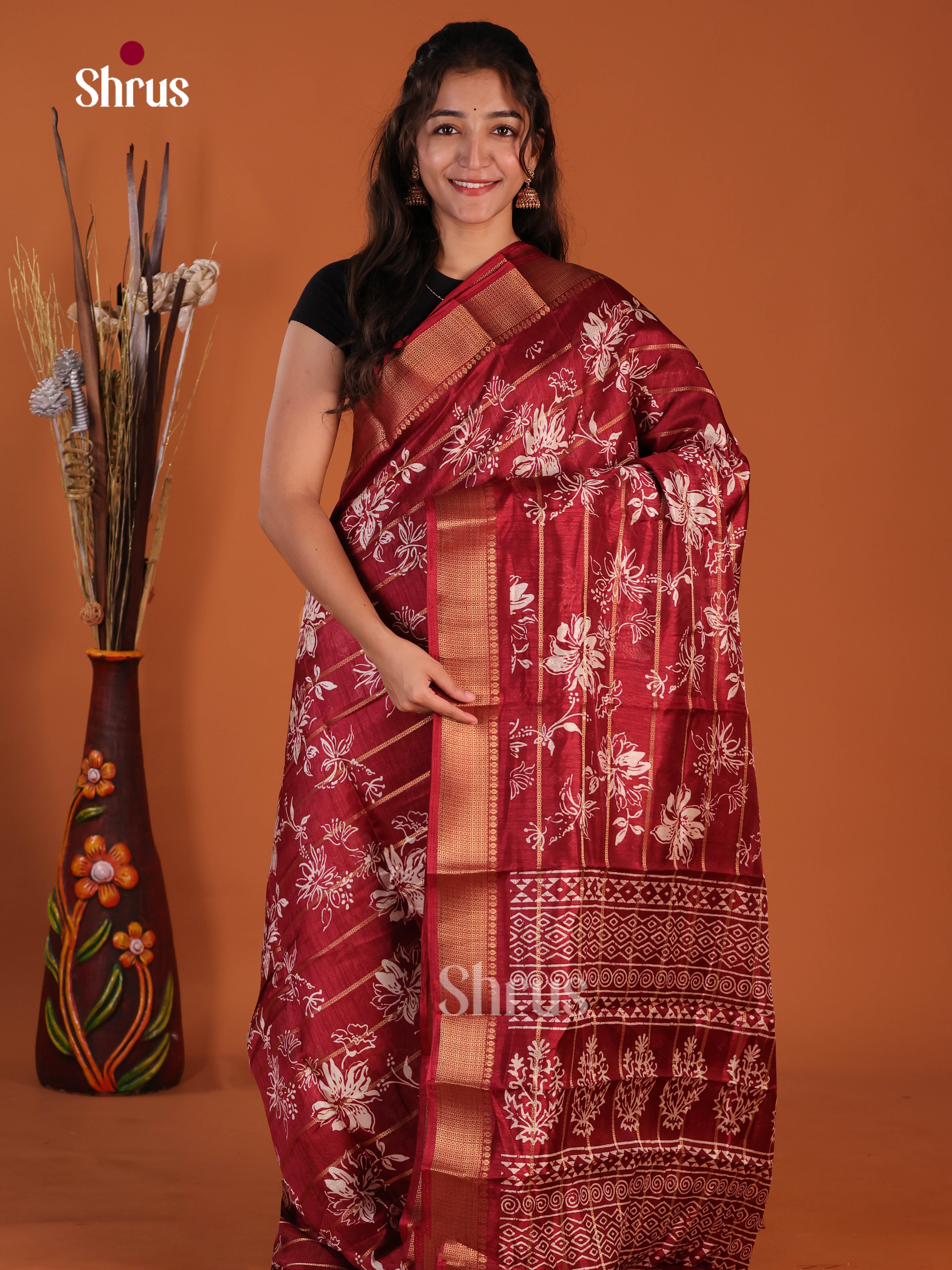 Maroon - Semi Crepe Saree - Shop on Shrus.com