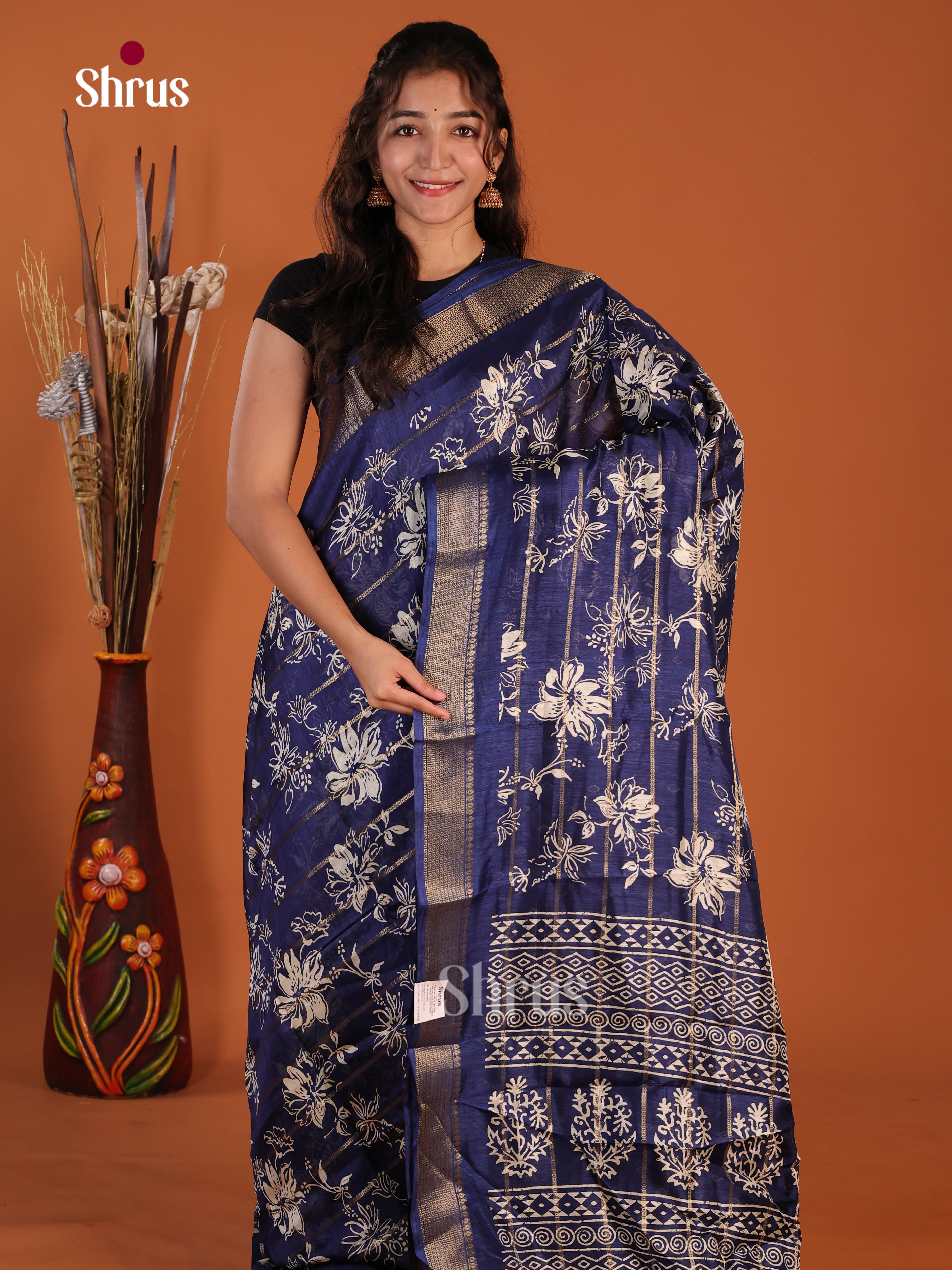 Blue- Semi Crepe Saree