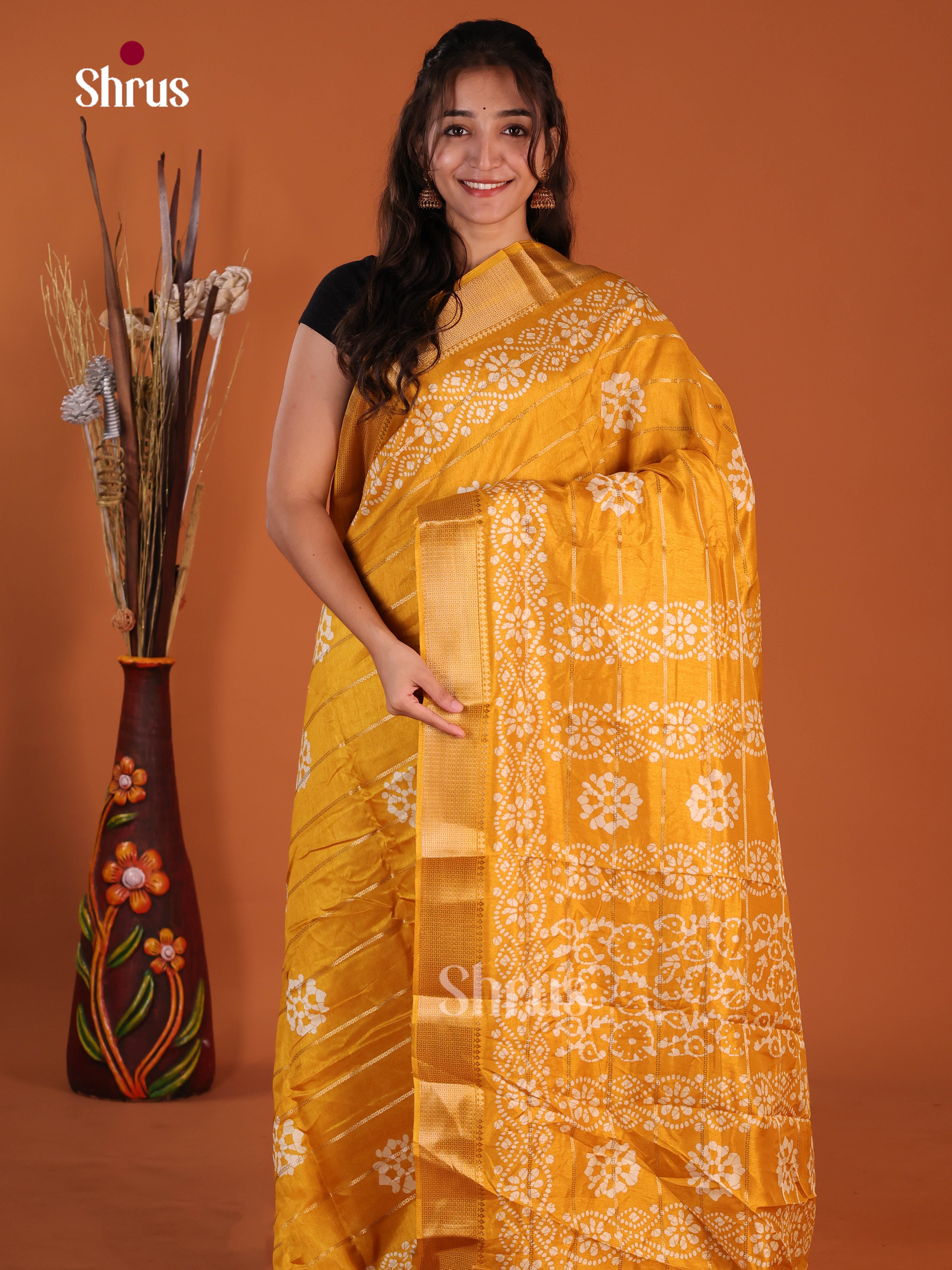 Mustard- Semi Crepe Saree