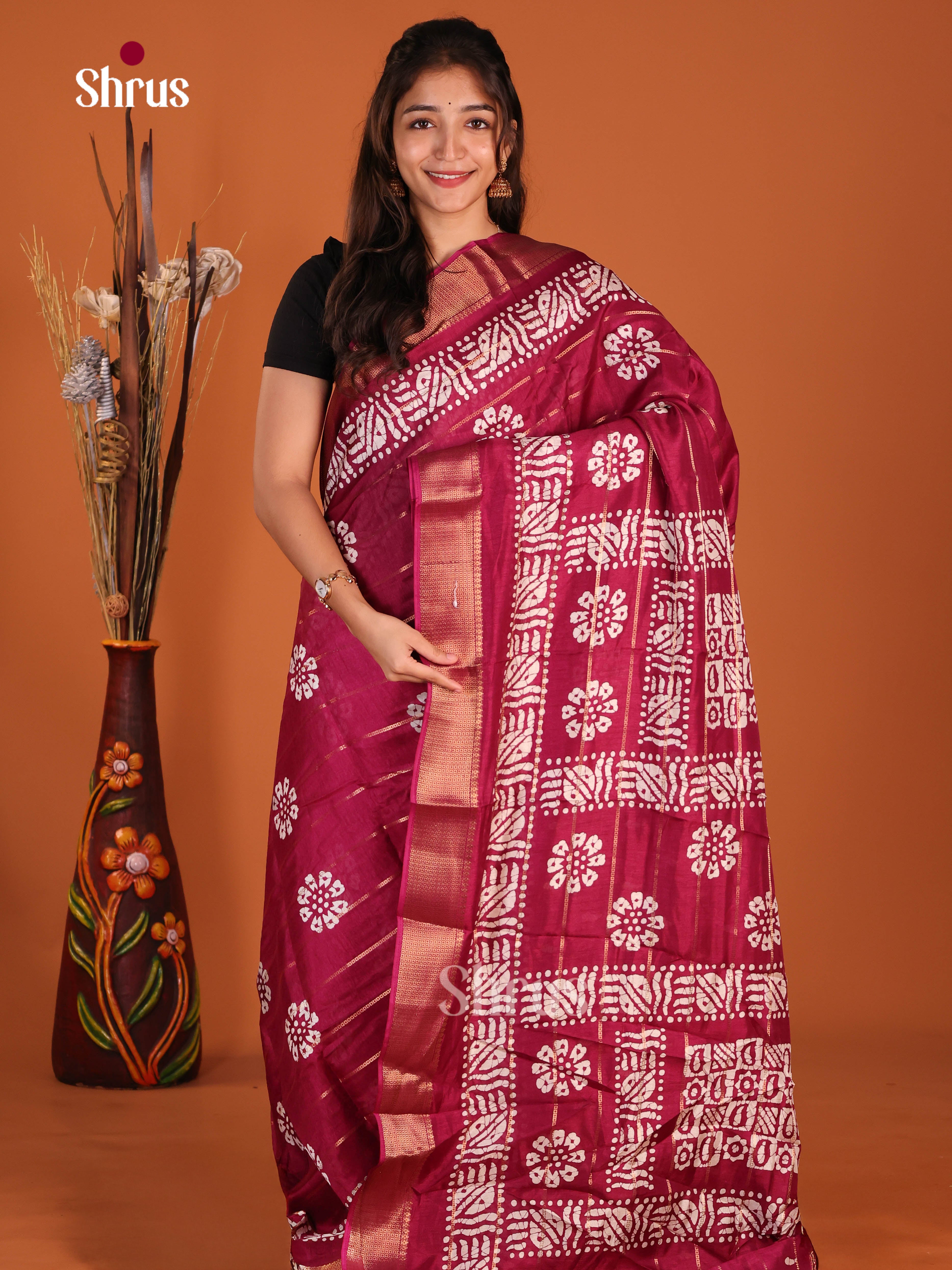 Maroon - Semi Crepe Saree - Shop on Shrus.com